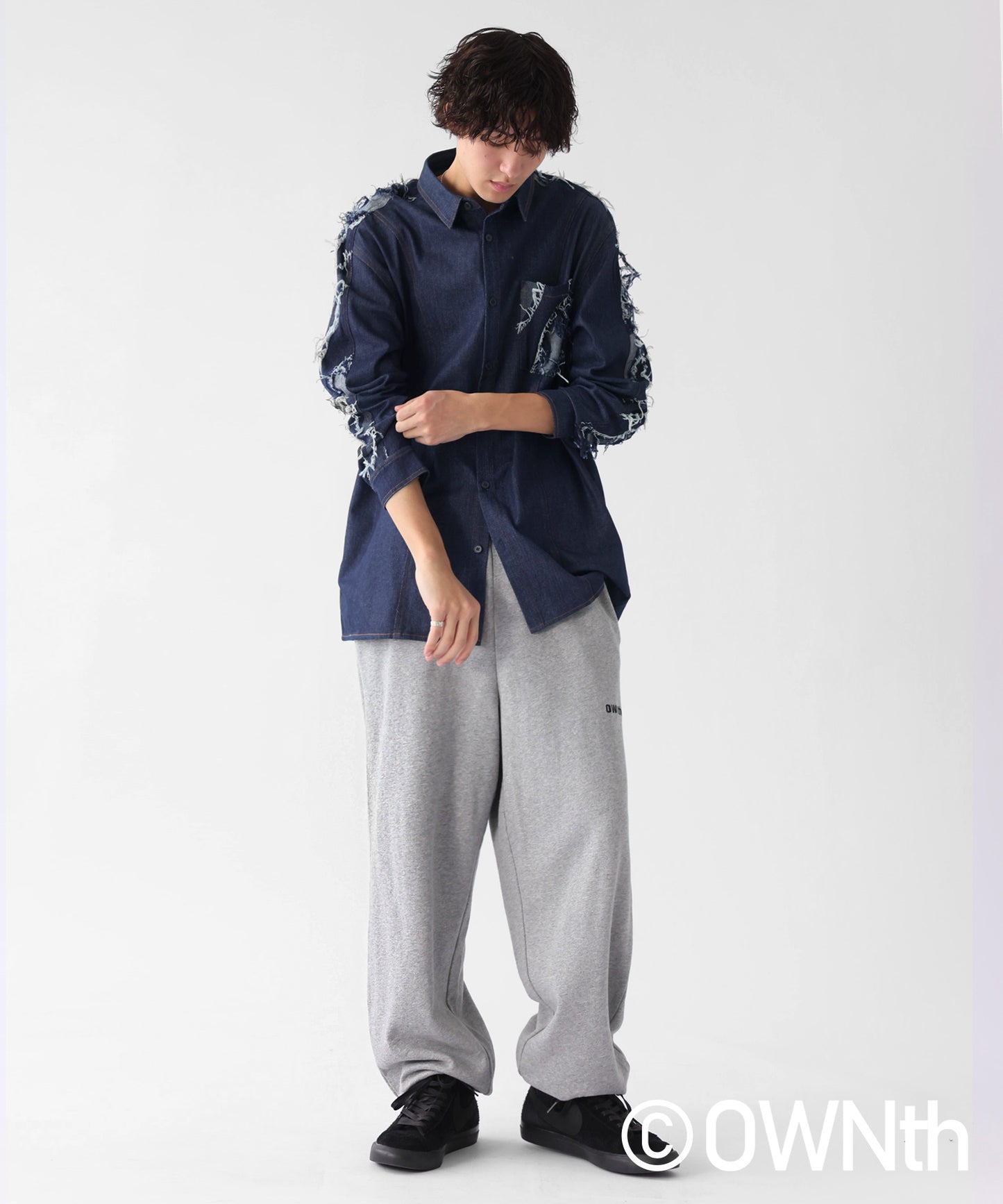 Denim Switching Shirt Tops Unisex