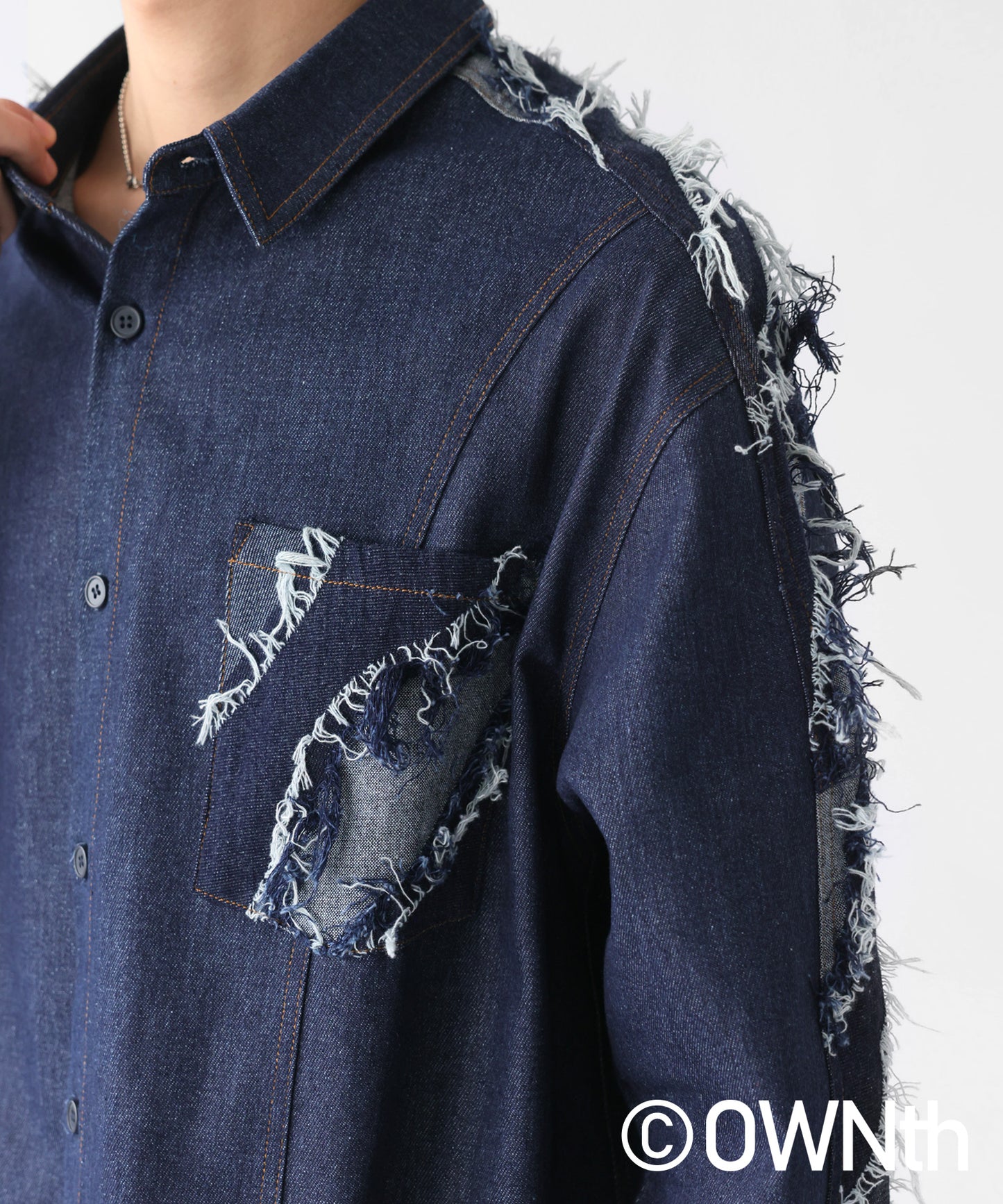 Denim Switching Shirt Tops Unisex