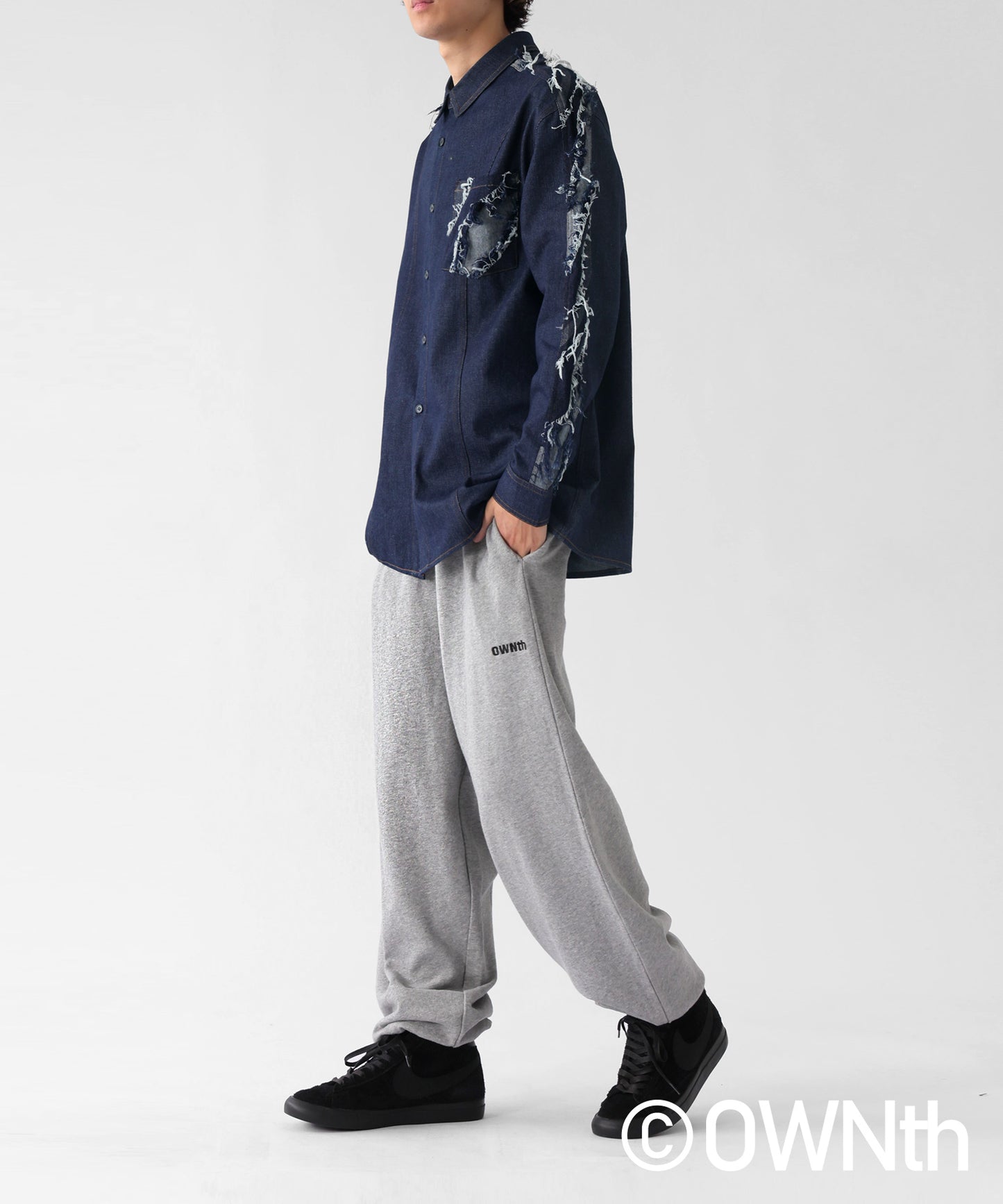 Denim Switching Shirt Tops Unisex