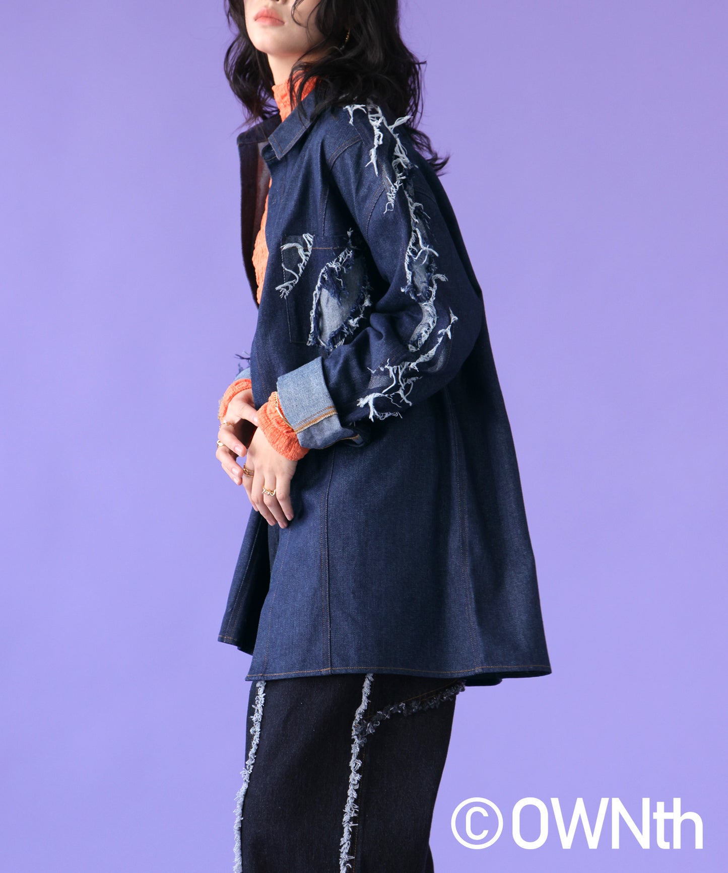 Denim Switching Shirt Tops Unisex