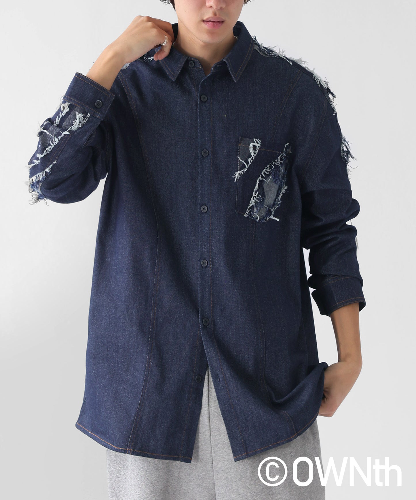 Denim Switching Shirt Tops Unisex
