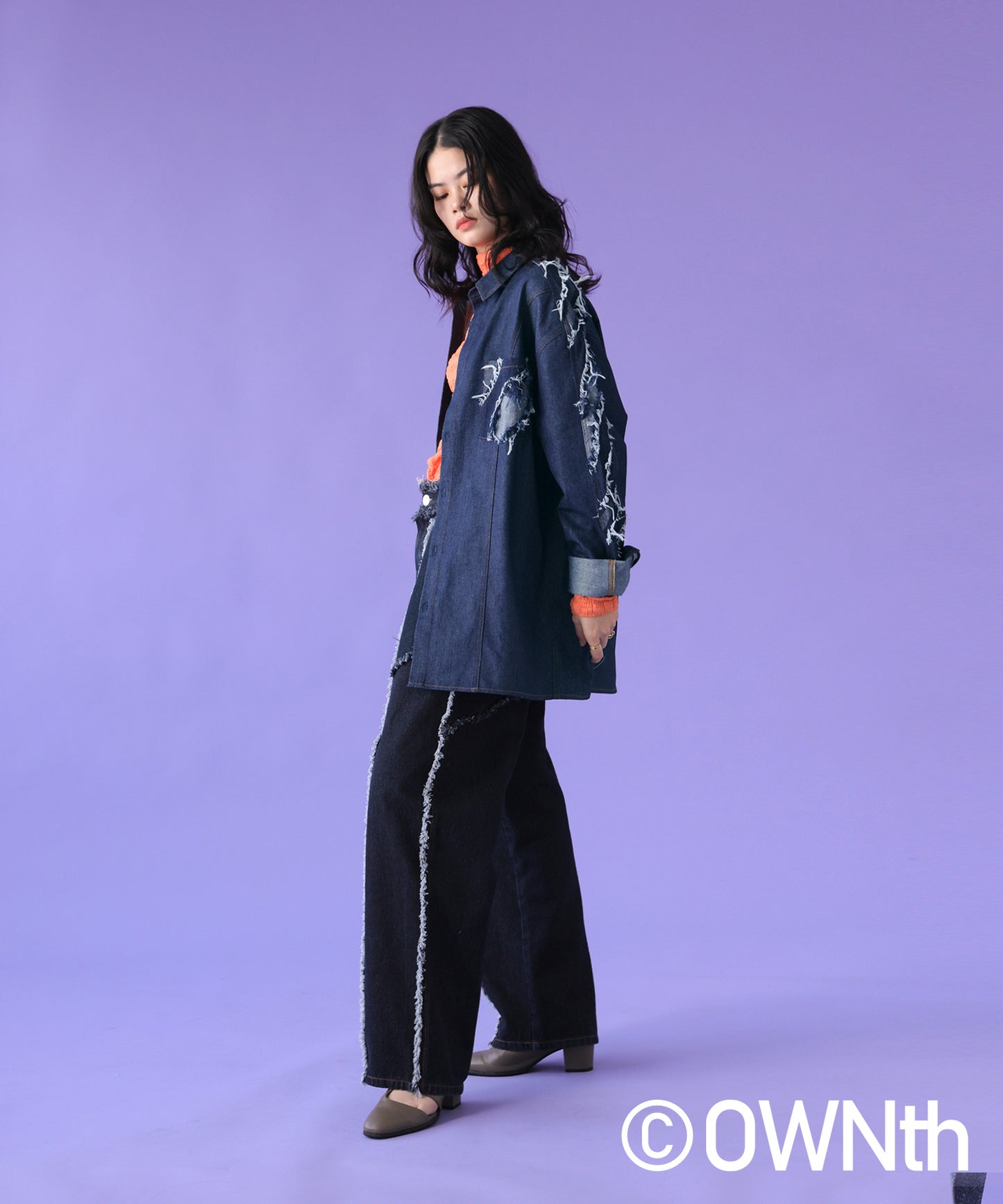 Denim Switching Shirt Tops Unisex