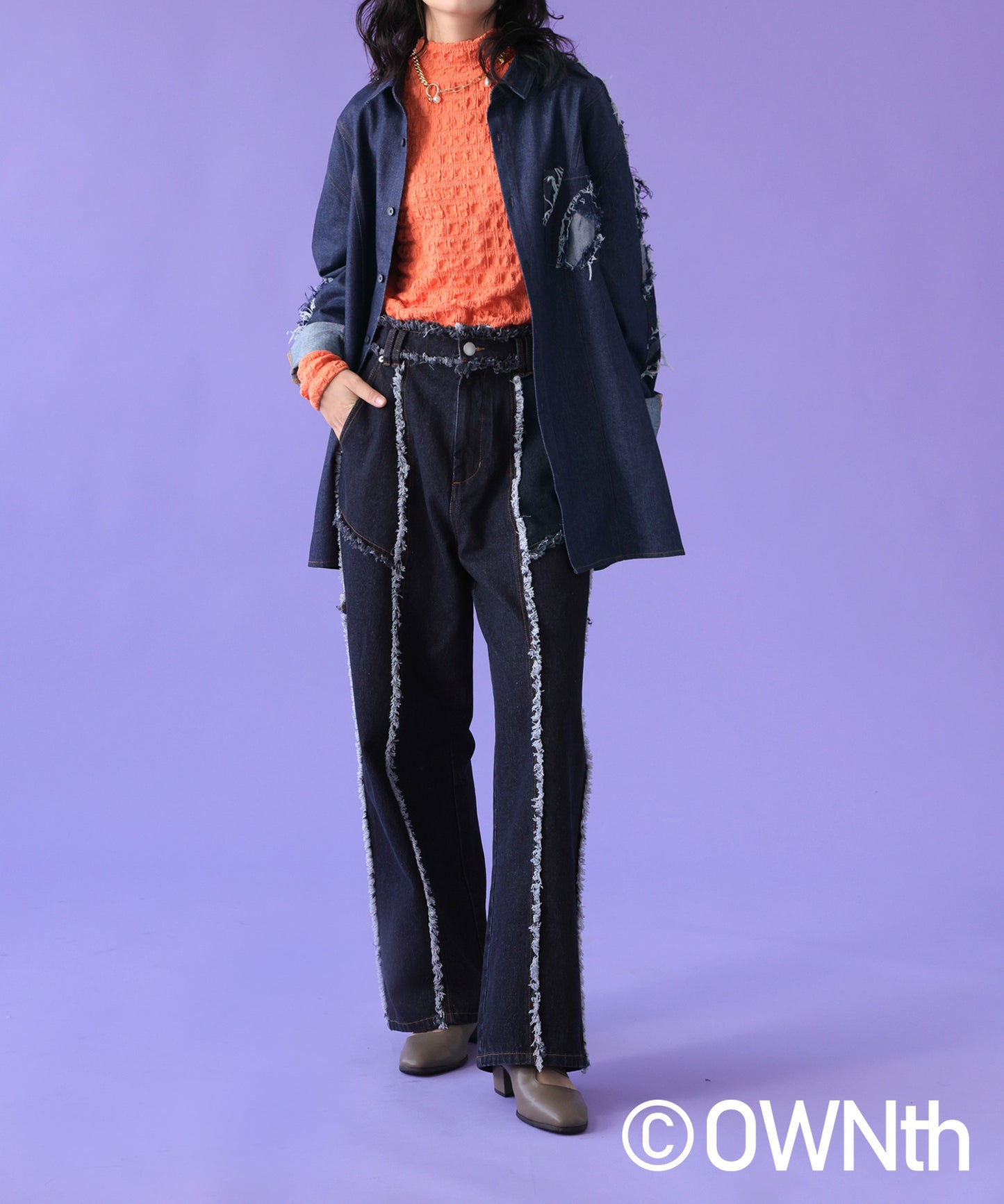 Denim Switching Shirt Tops Unisex