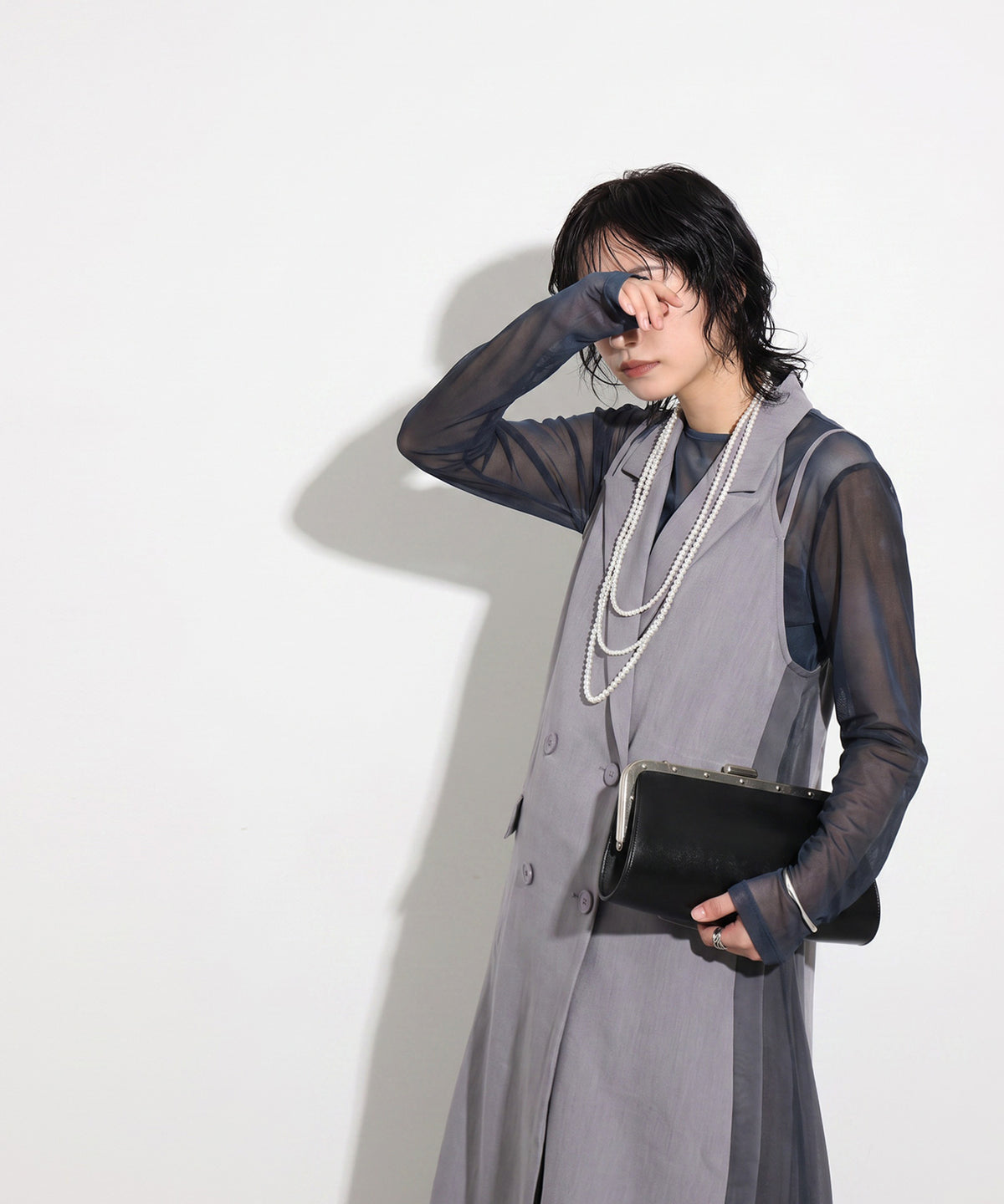 OWNth Nuanced Pattern Drawstring Mesh Sheer Top Ladies