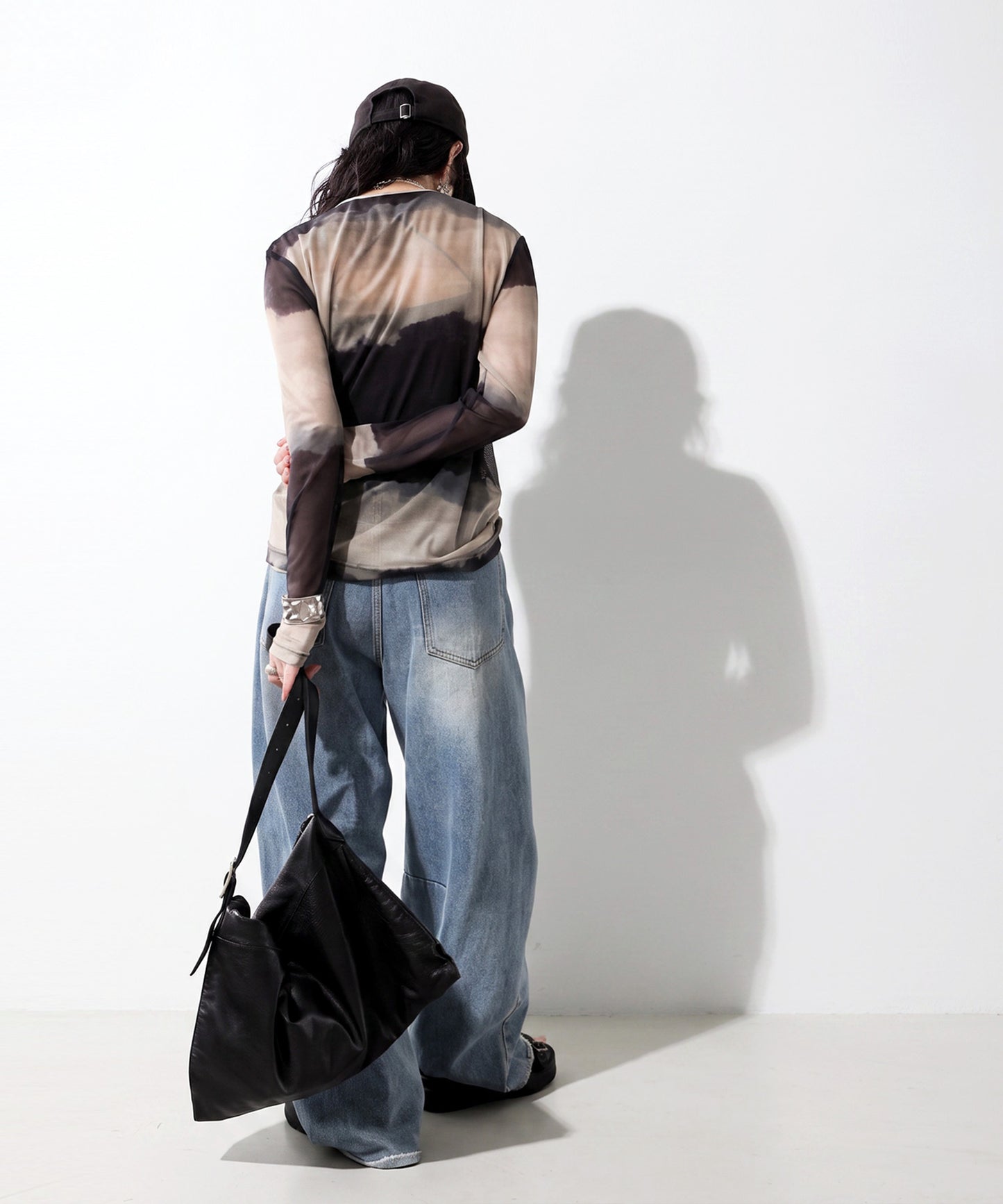 OWNth Nuanced Pattern Drawstring Mesh Sheer Top Ladies