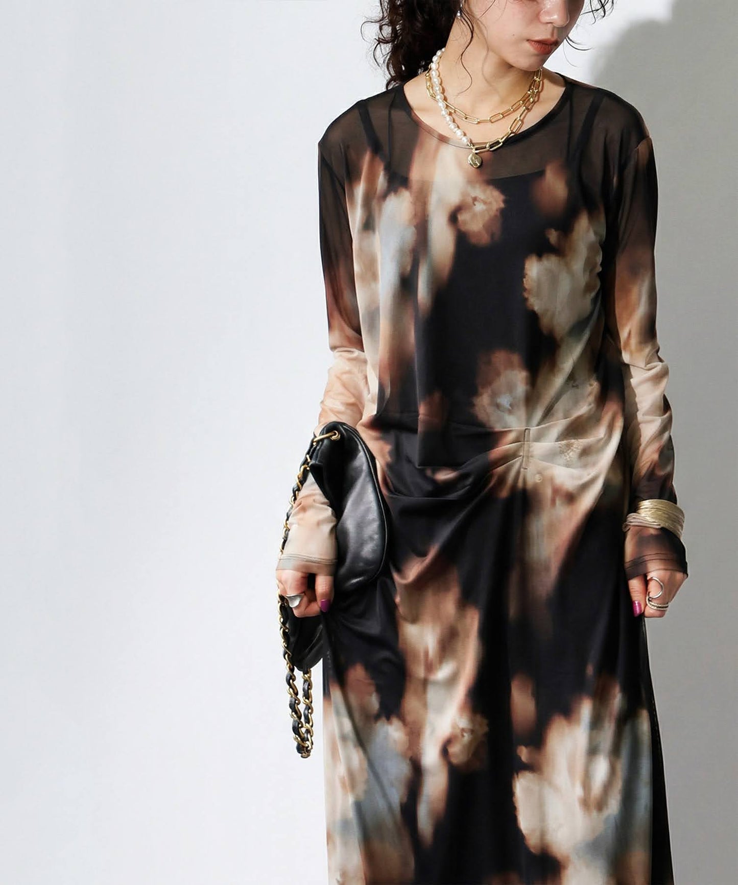 Sheer Art Print Dress Ladies