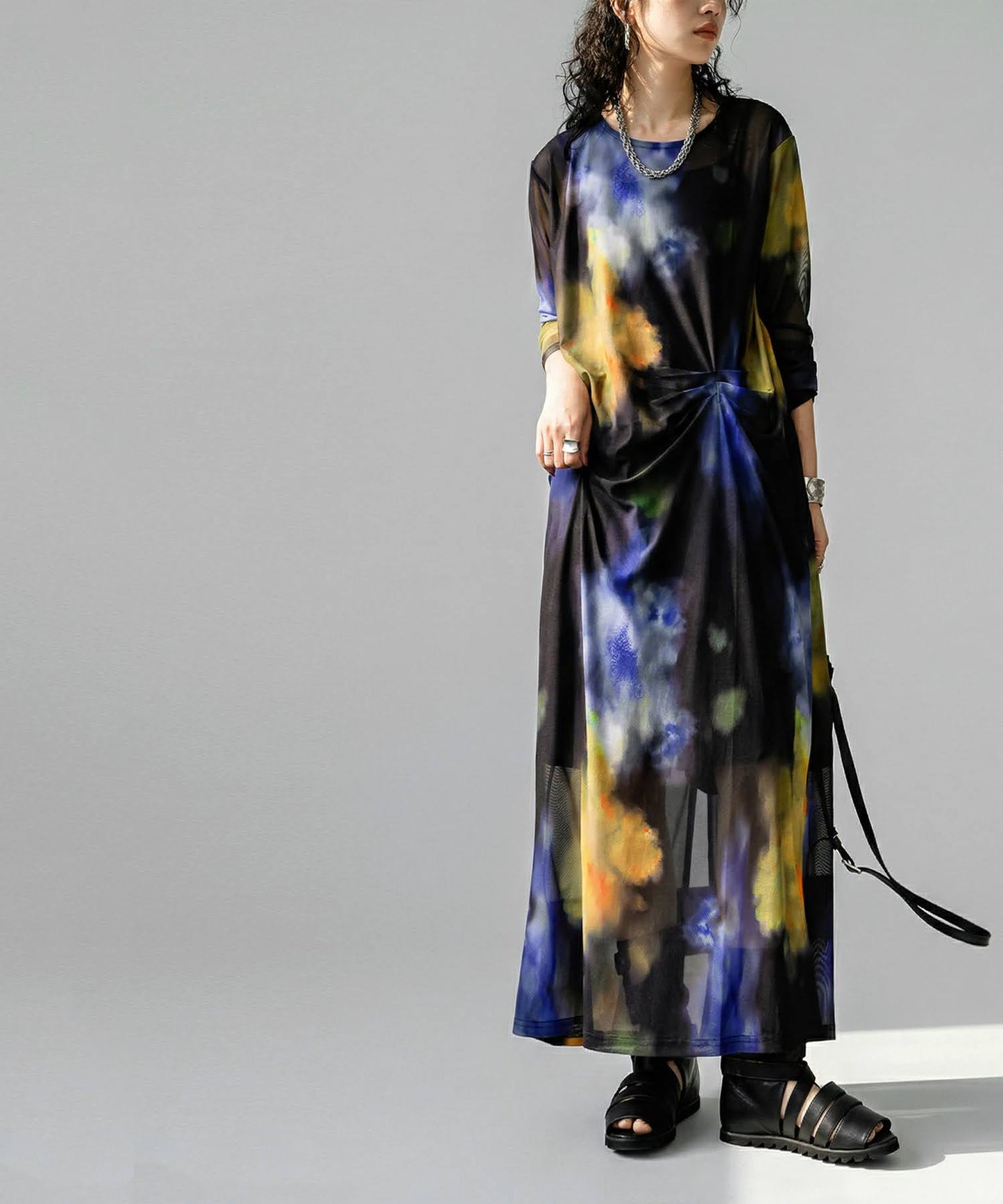 Sheer Art Print Dress Ladies