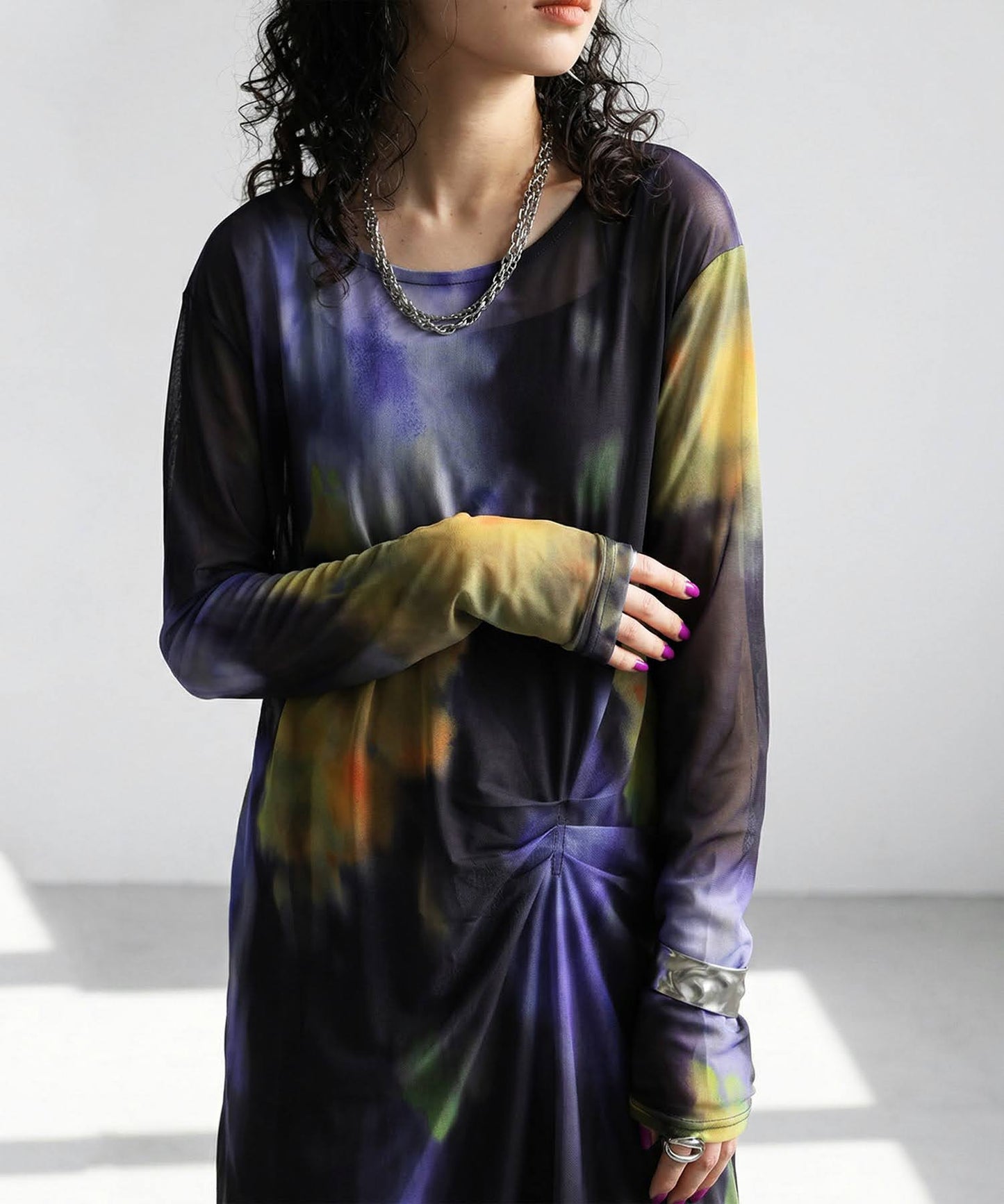 Sheer Art Print Dress Ladies