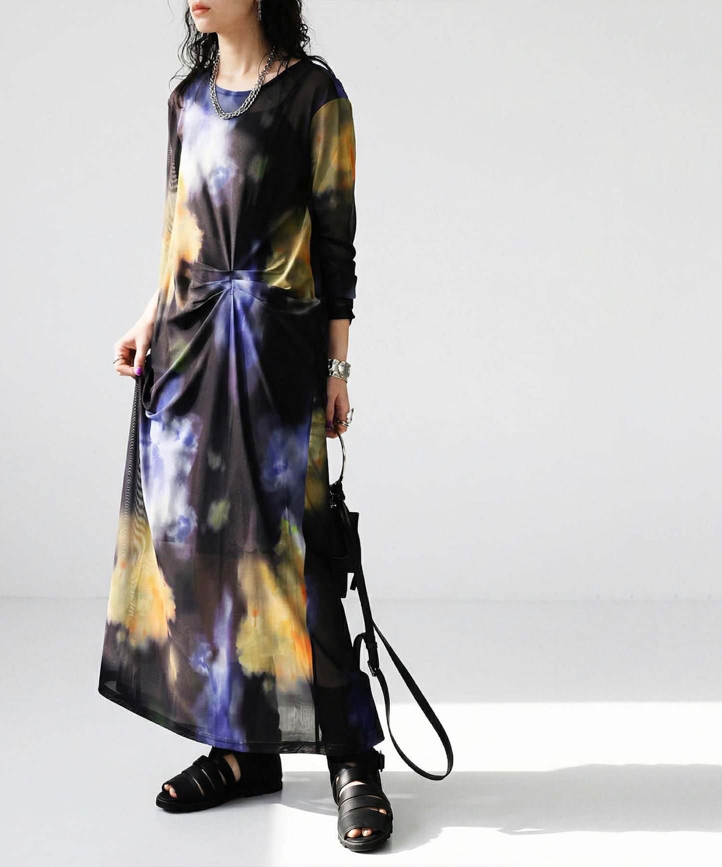Sheer Art Print Dress Ladies