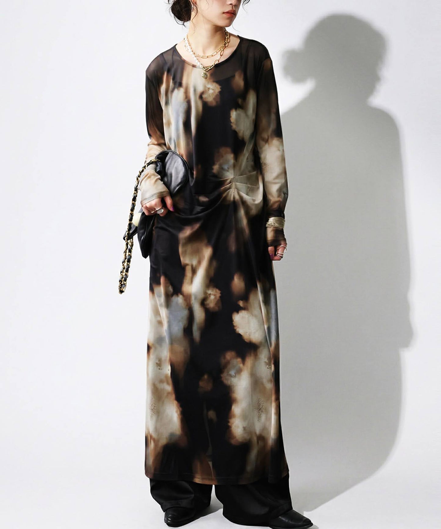 Sheer Art Print Dress Ladies
