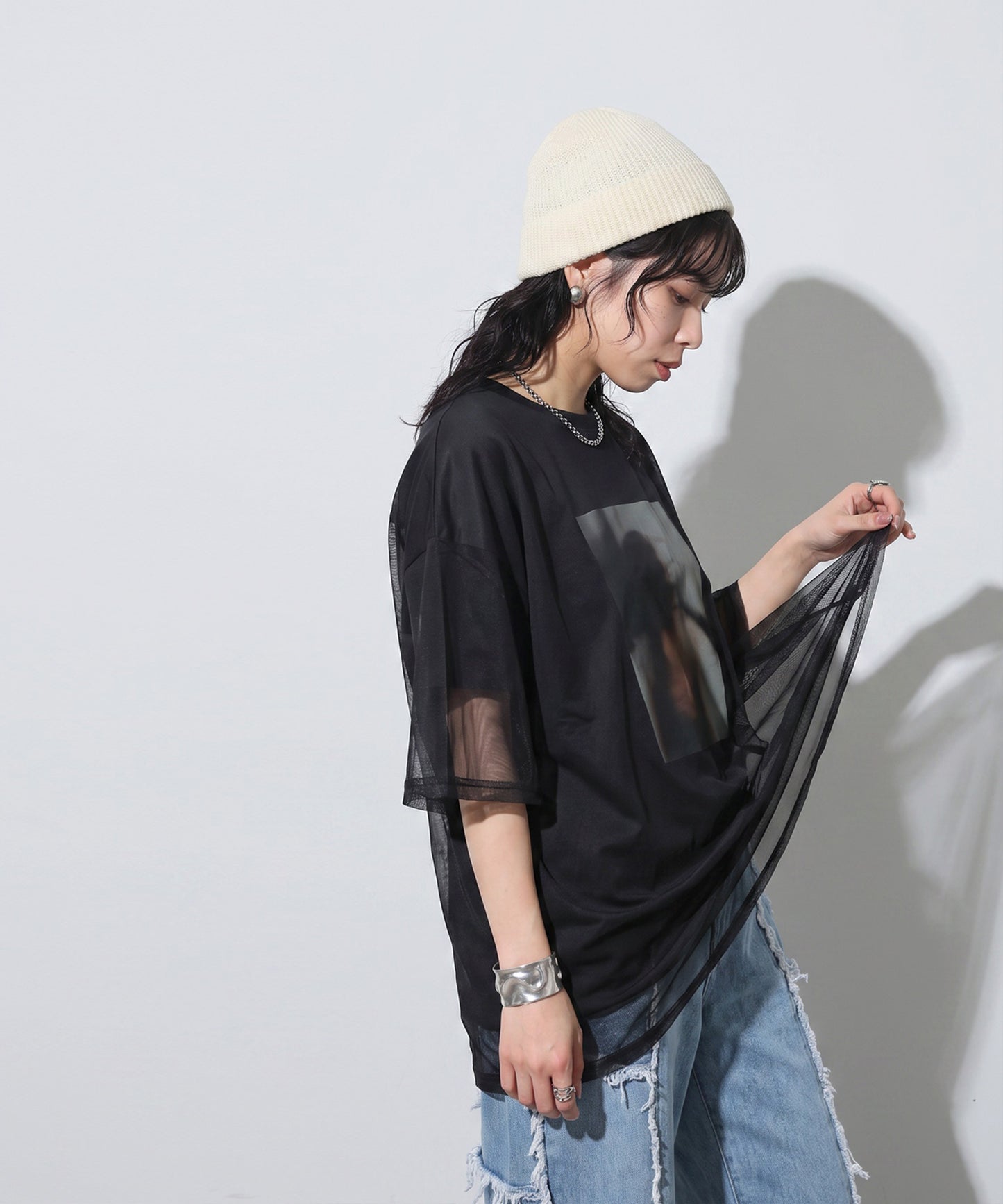 OWNth Sheer Photo Print Tulle T-Shirt Ladies