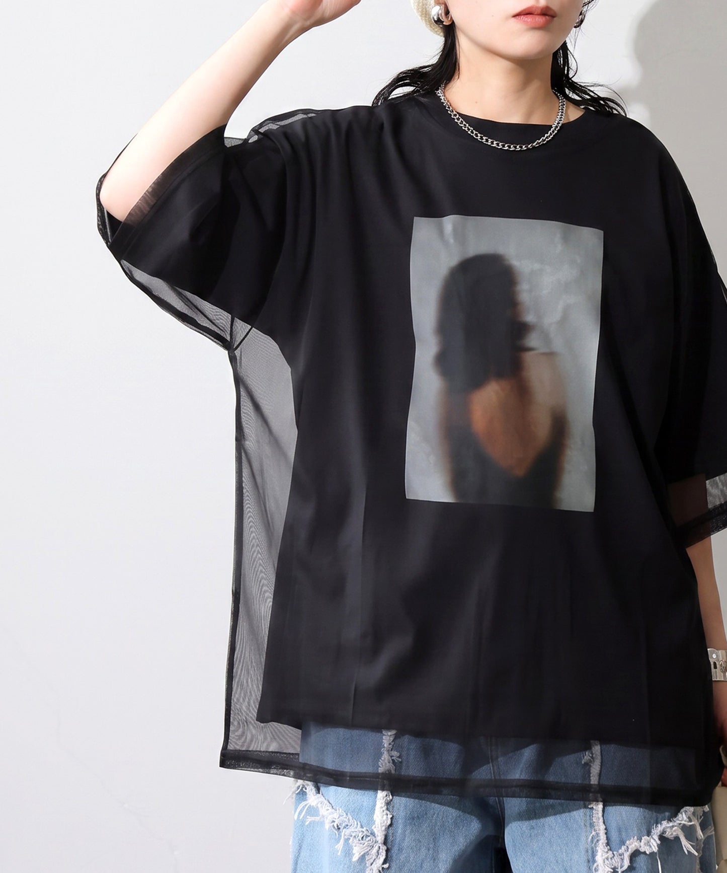 OWNth Sheer Photo Print Tulle T-Shirt Ladies
