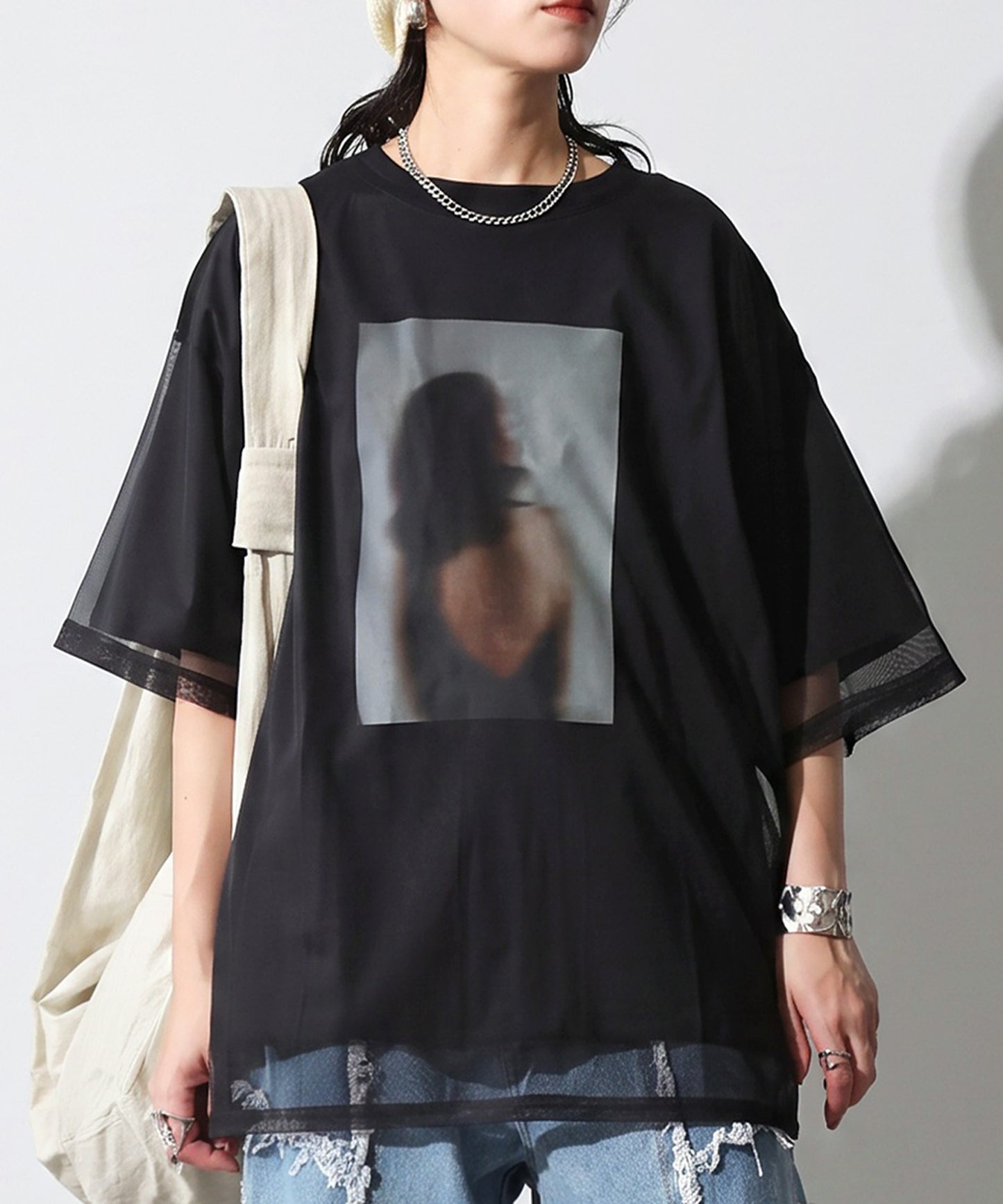 OWNth Sheer Photo Print Tulle T-Shirt Ladies