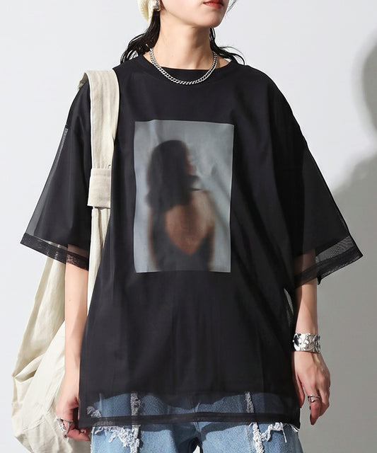 OWNth Sheer Photo Print Tulle T-Shirt Ladies