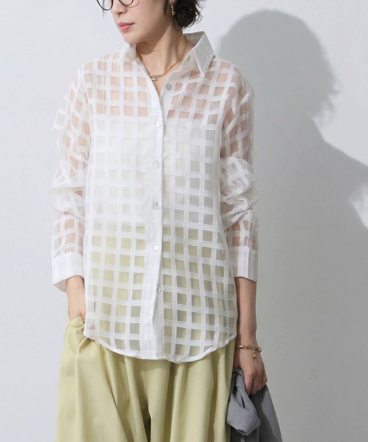 Checked Sheer Shirt Ladies