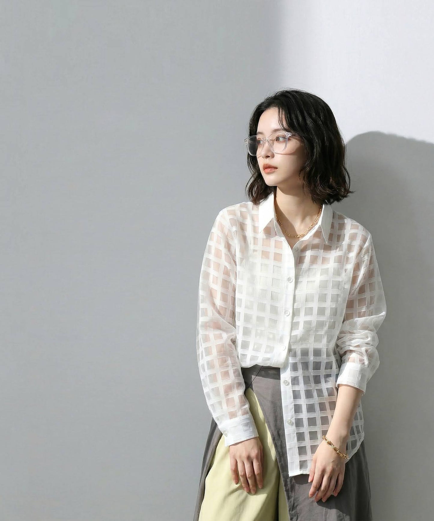 Checked Sheer Shirt Ladies