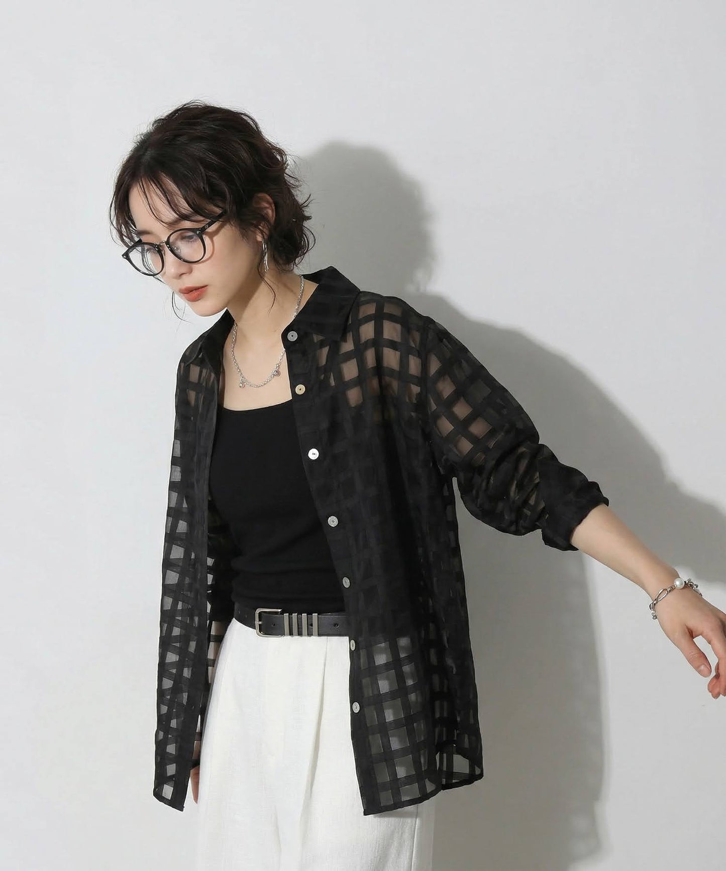 Checked Sheer Shirt Ladies