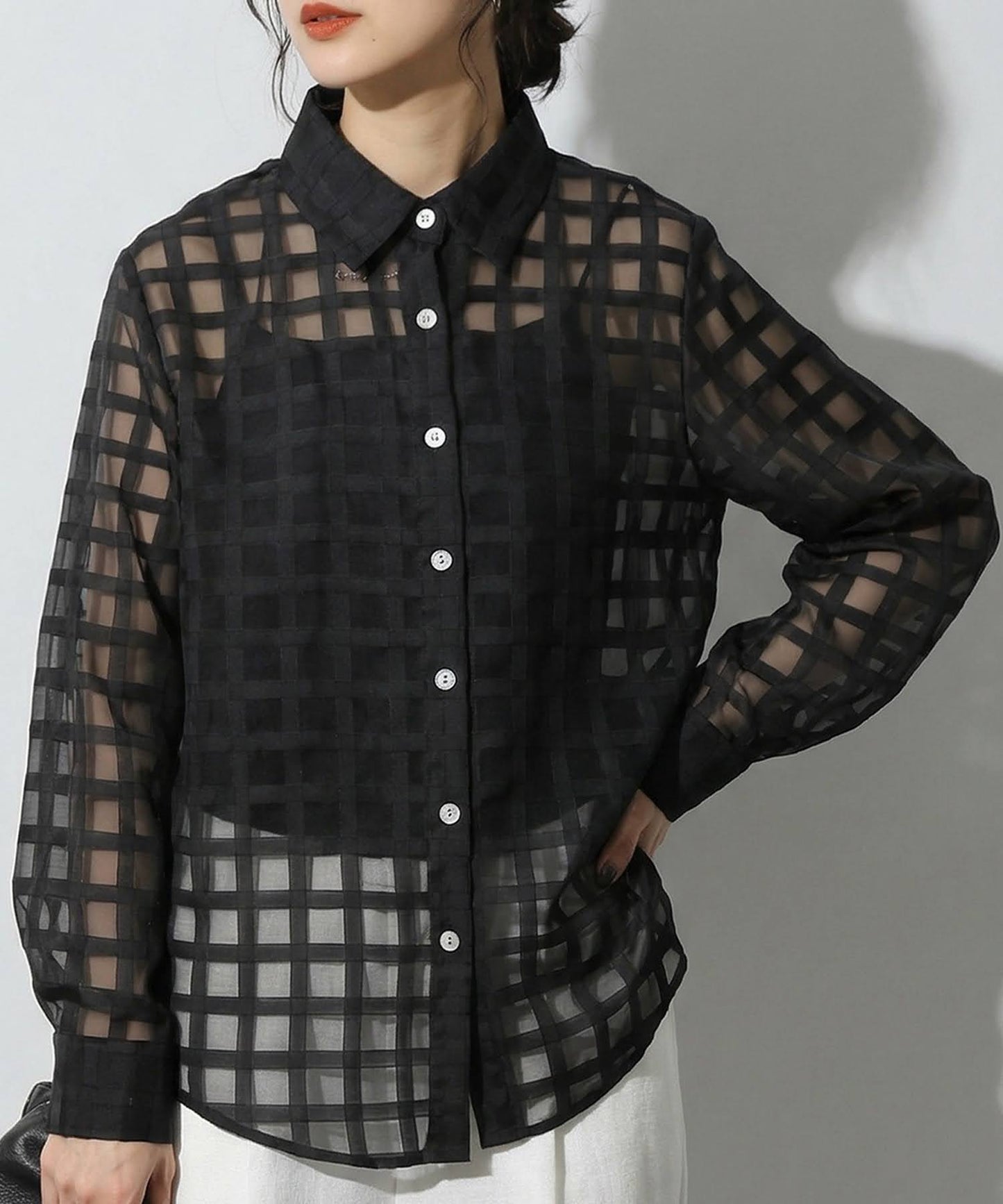 Checked Sheer Shirt Ladies