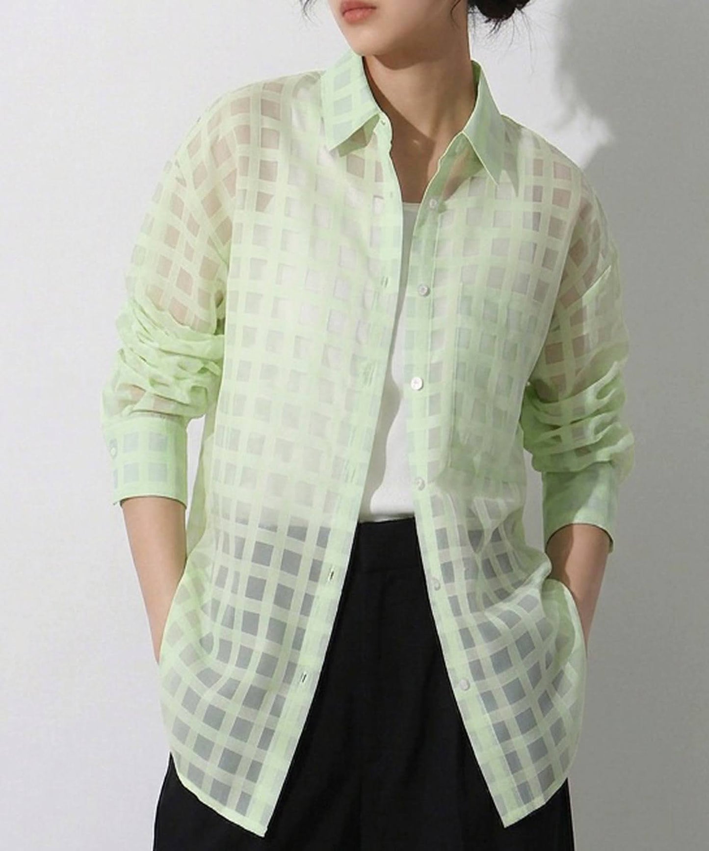 Checked Sheer Shirt Ladies