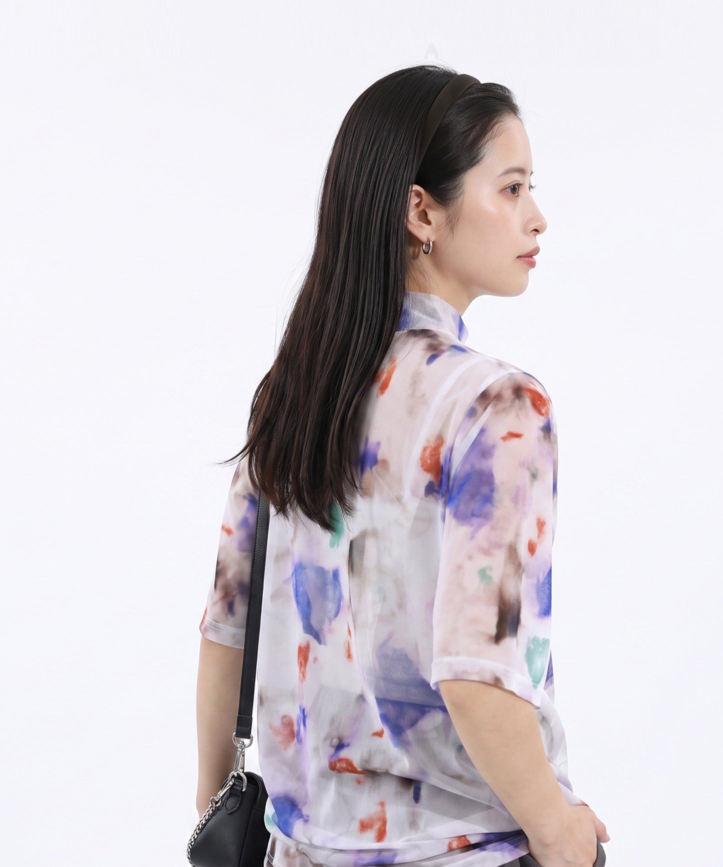 OWNth Watercolor Print Art Print Sheer Cut And Sew Top Ladies