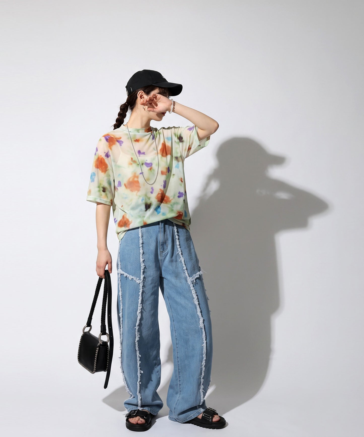 OWNth Watercolor Print Art Print Sheer Cut And Sew Top Ladies