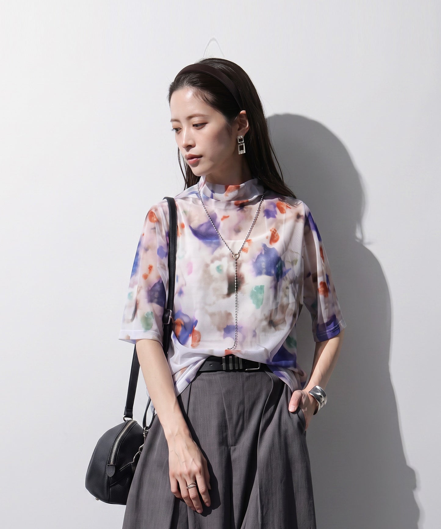 OWNth Watercolor Print Art Print Sheer Cut And Sew Top Ladies
