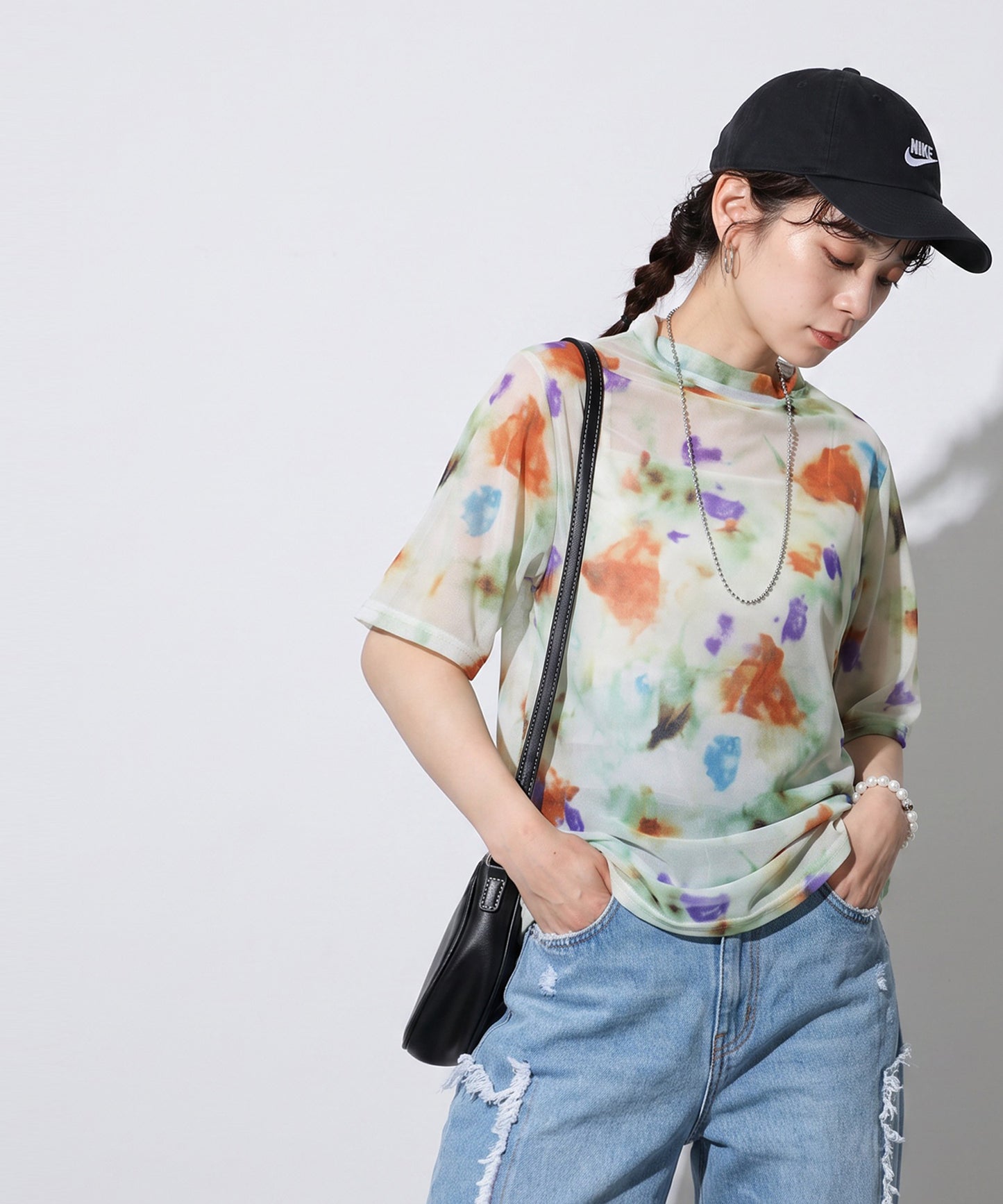 OWNth Watercolor Print Art Print Sheer Cut And Sew Top Ladies