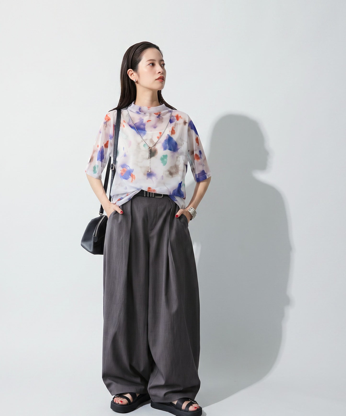 OWNth Watercolor Print Art Print Sheer Cut And Sew Top Ladies