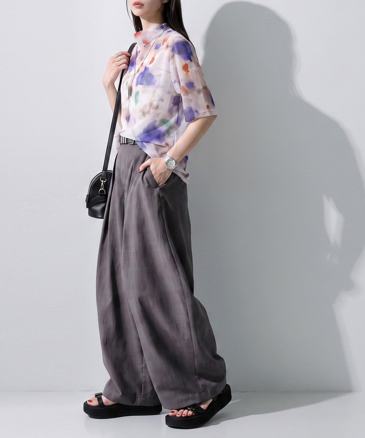 OWNth Watercolor Print Art Print Sheer Cut And Sew Top Ladies