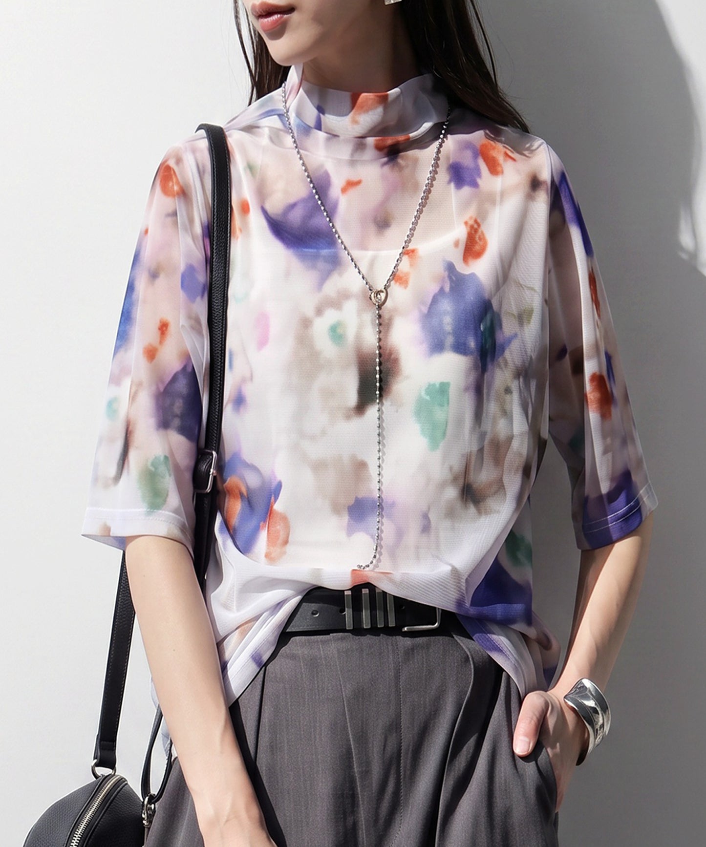 OWNth Watercolor Print Art Print Sheer Cut And Sew Top Ladies