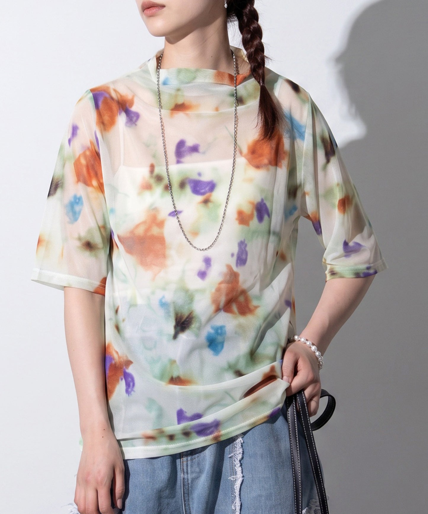 OWNth Watercolor Print Art Print Sheer Cut And Sew Top Ladies