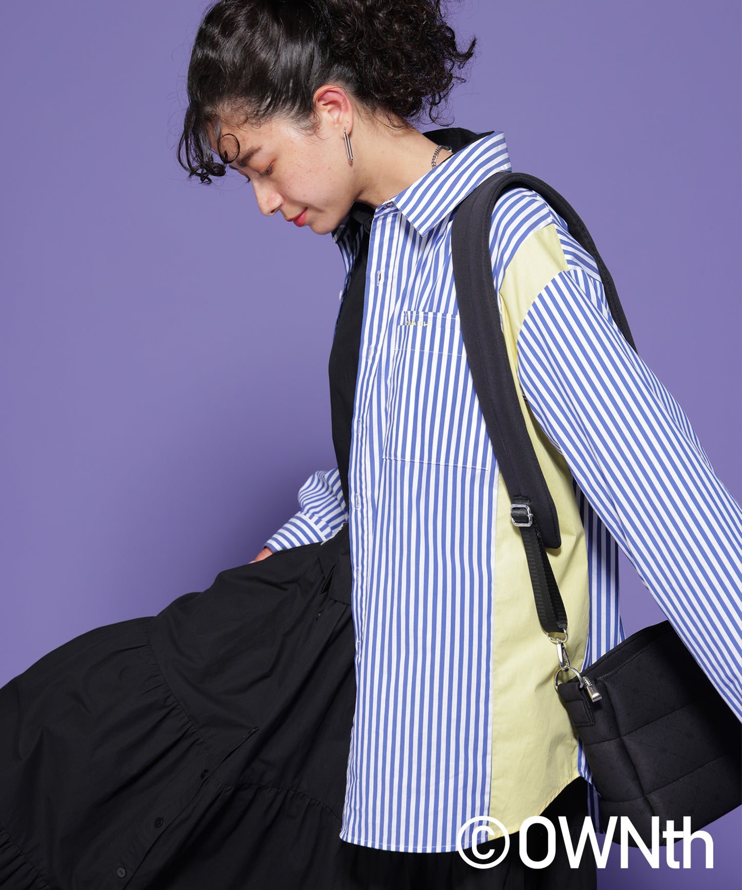 Color docking striped shirt Ladies