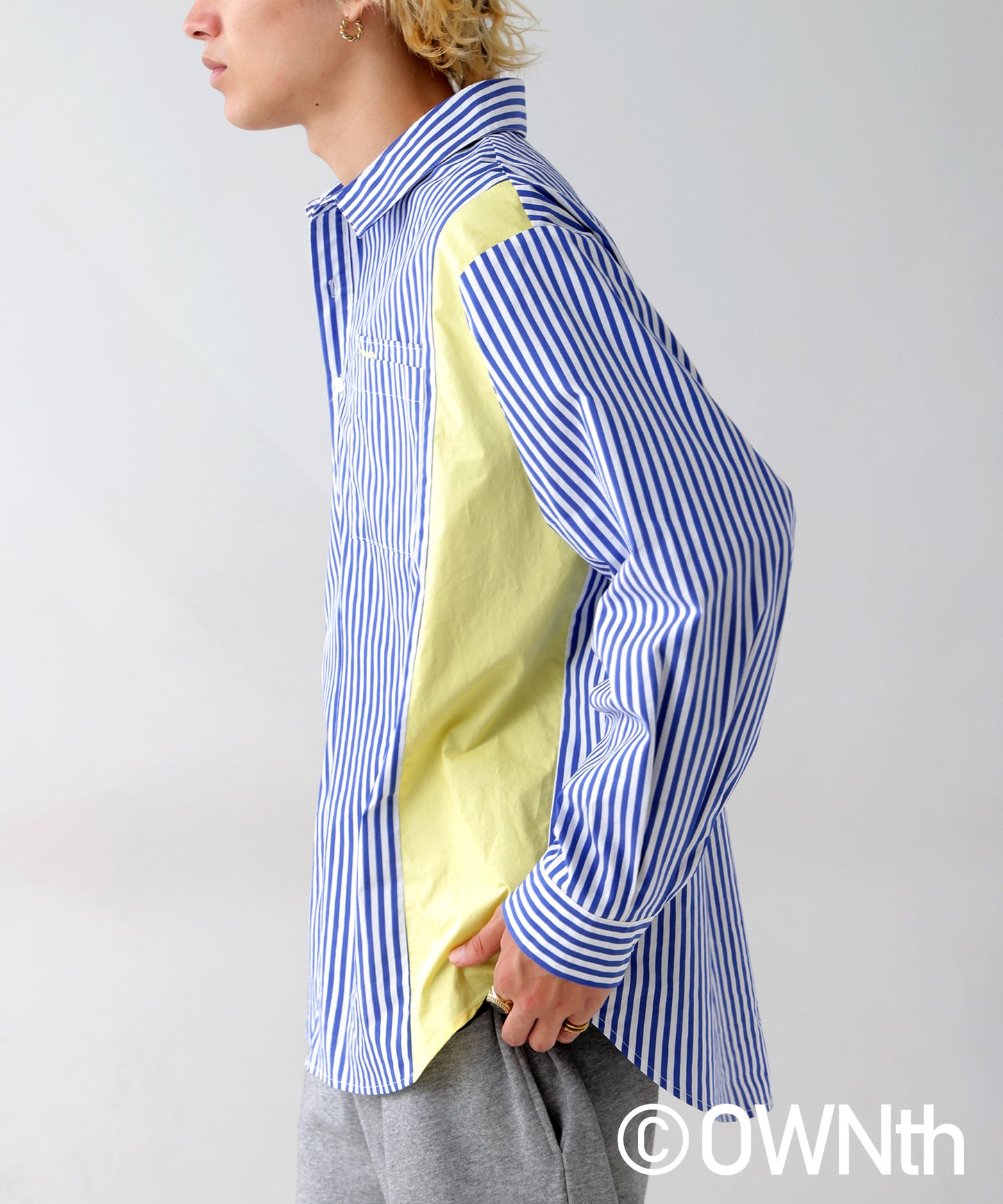 Color docking striped shirt Ladies