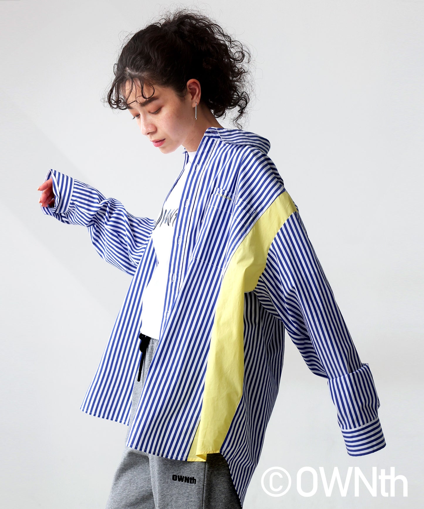 Color docking striped shirt Ladies