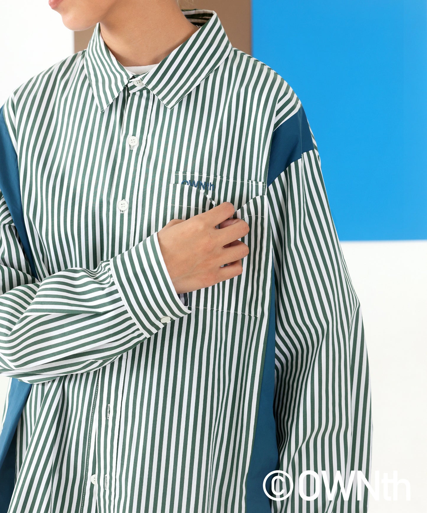 Color docking striped shirt Ladies