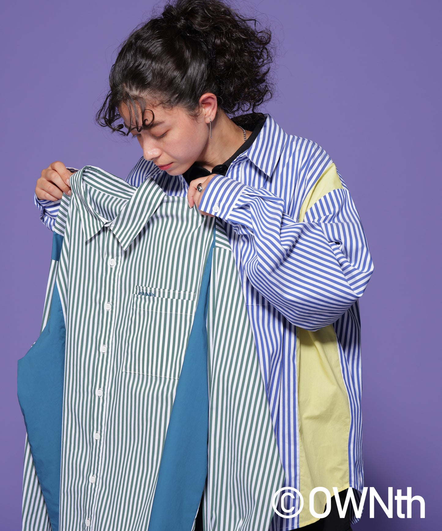 Color docking striped shirt Ladies