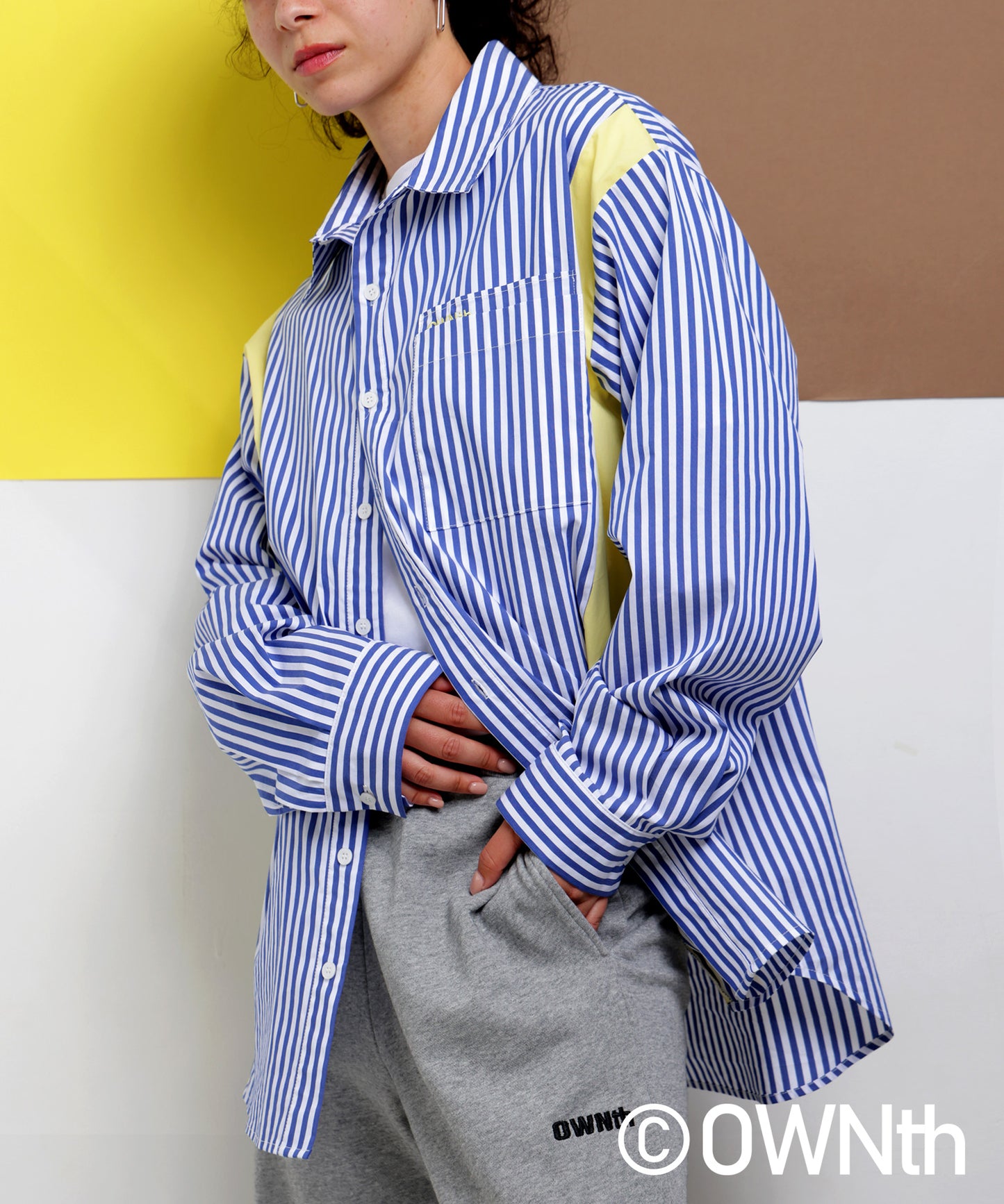 Color docking striped shirt Ladies