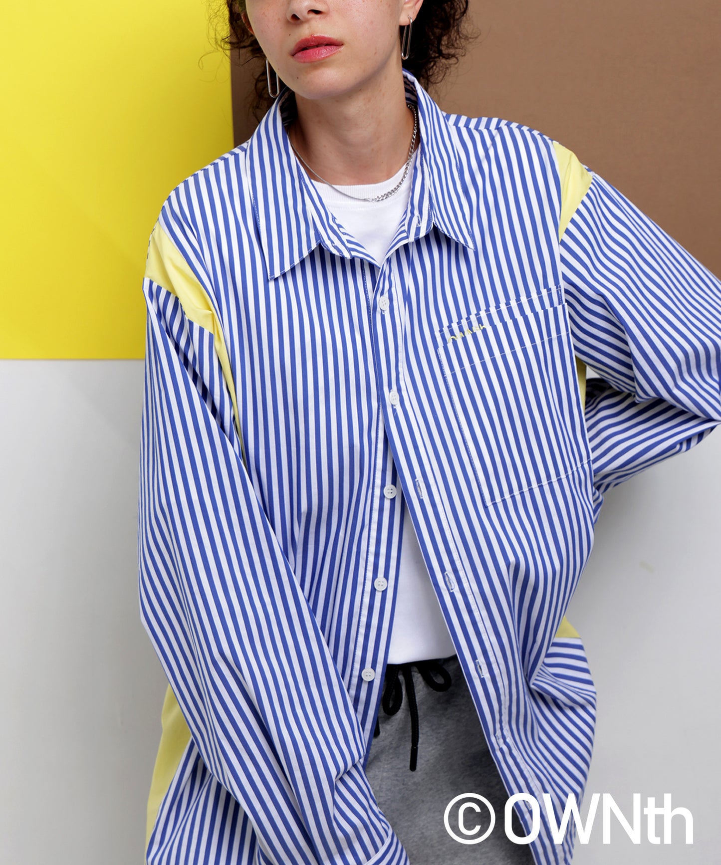 Color docking striped shirt Ladies