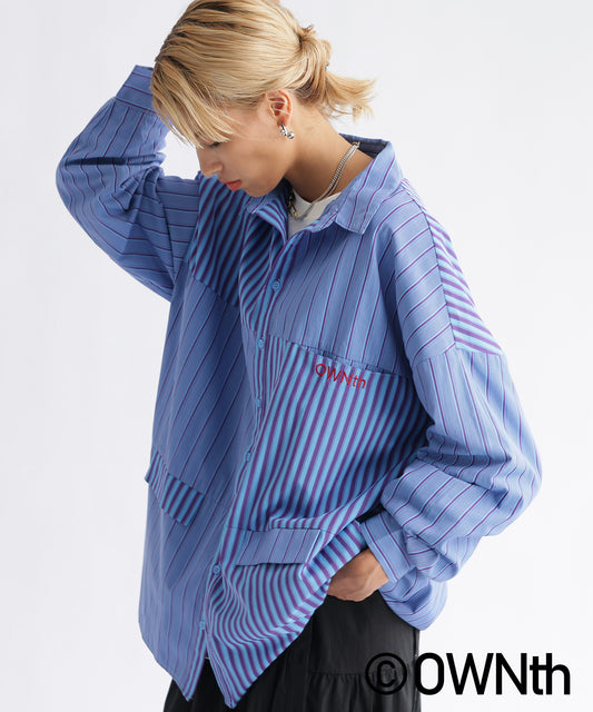Flap Design Random Stripe Overshirt Unisex