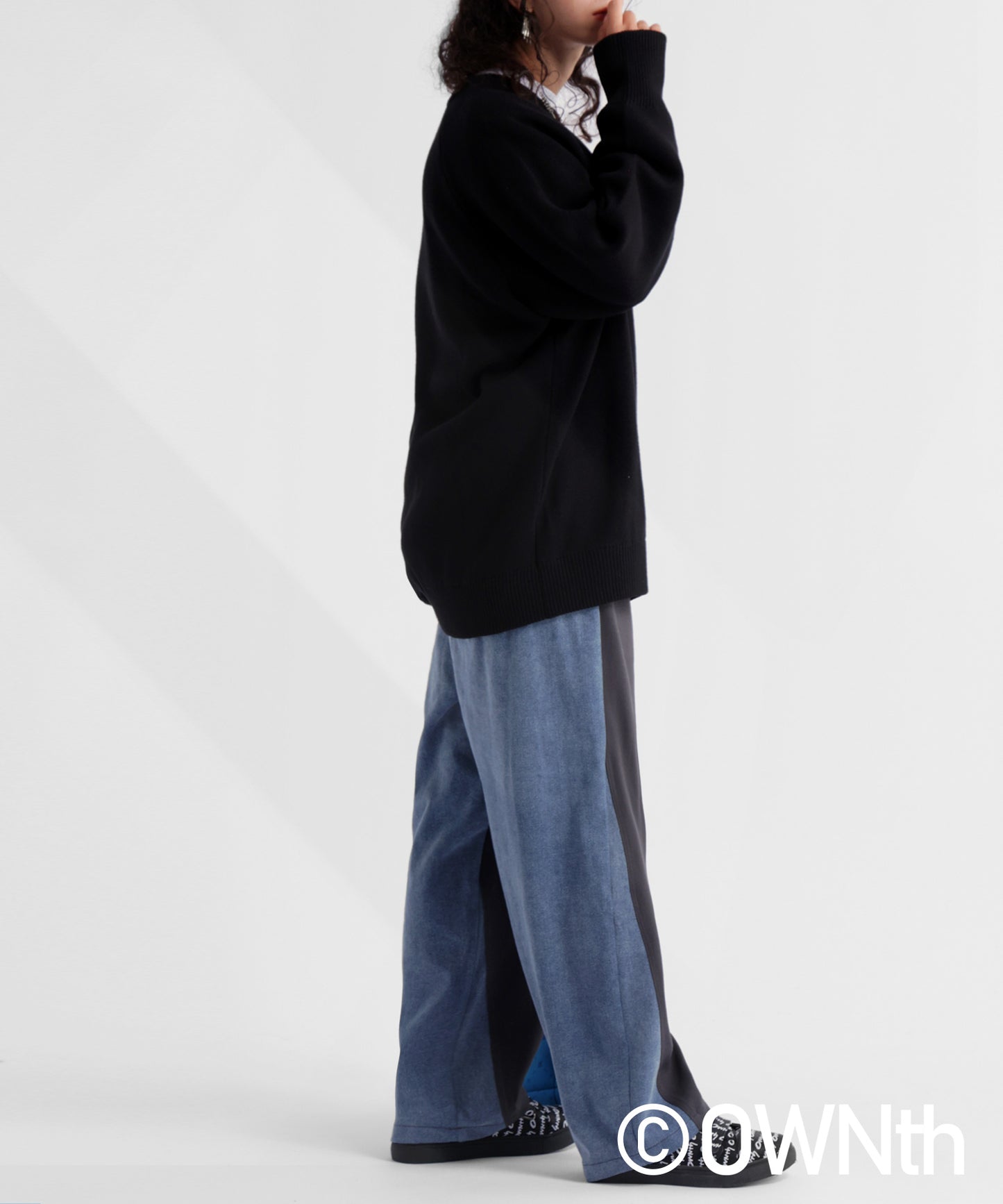 Bicolor denim docking Tapered pants Unisex