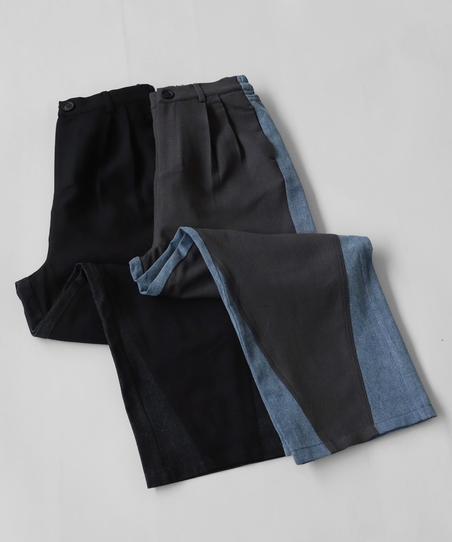 Bicolor denim docking Tapered pants Unisex