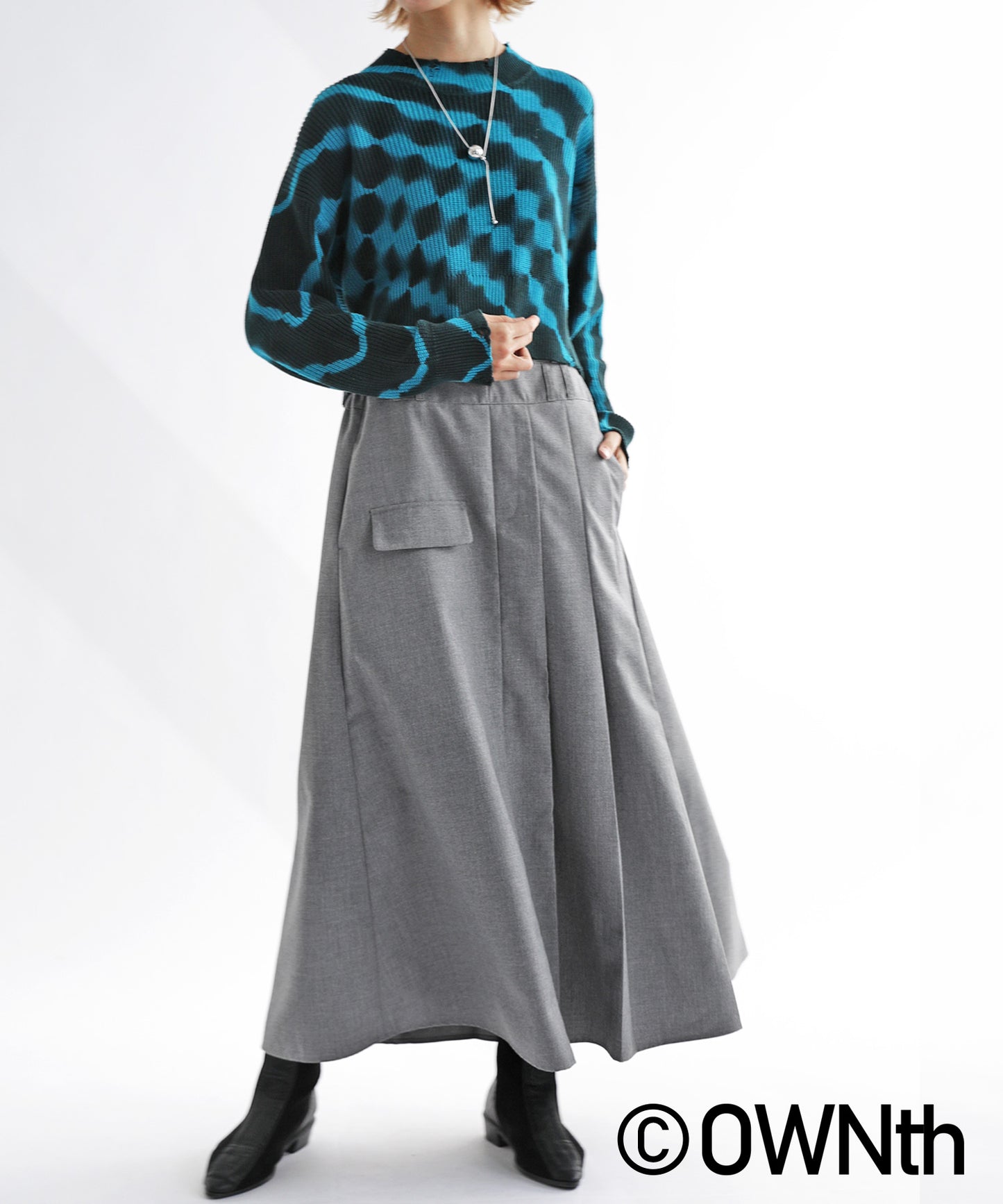 Back Embroidery Asymmetry Pleated Skirt Ladies