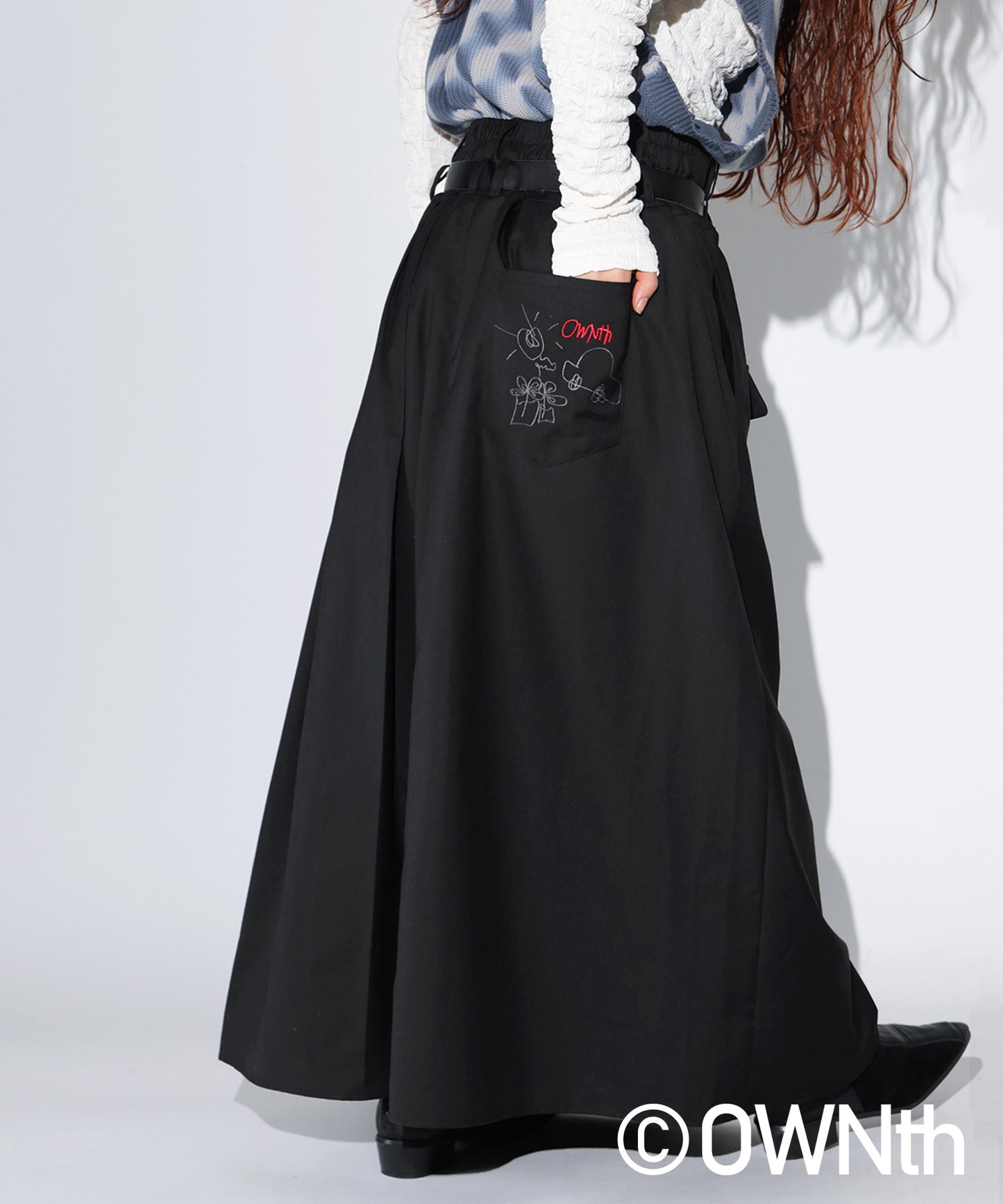 Back Embroidery Asymmetry Pleated Skirt Ladies