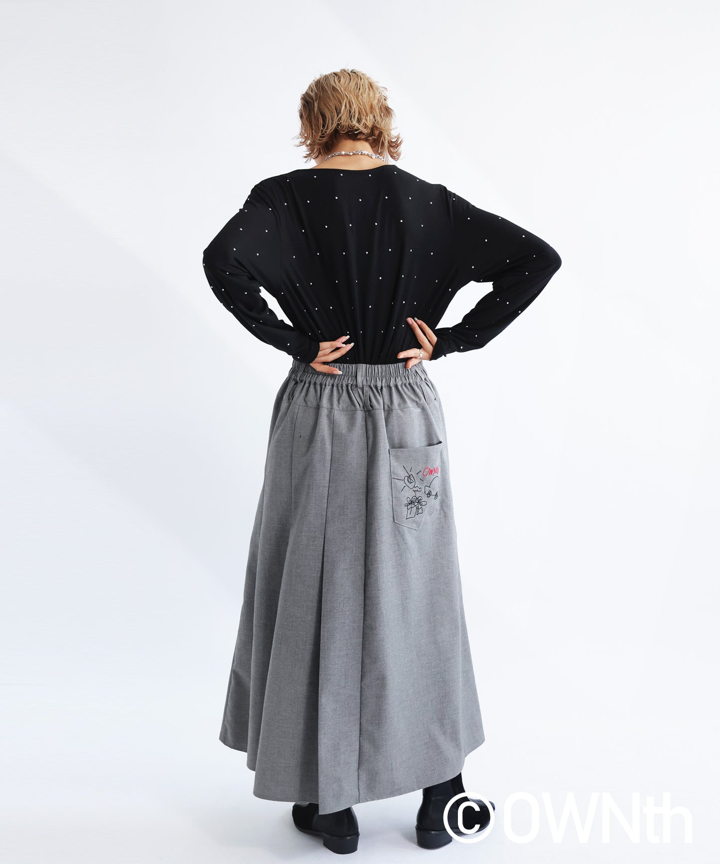 Back Embroidery Asymmetry Pleated Skirt Ladies