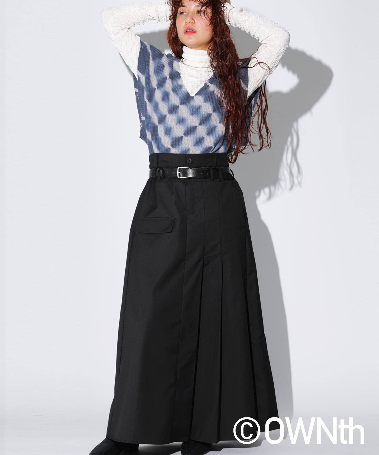 Back Embroidery Asymmetry Pleated Skirt Ladies