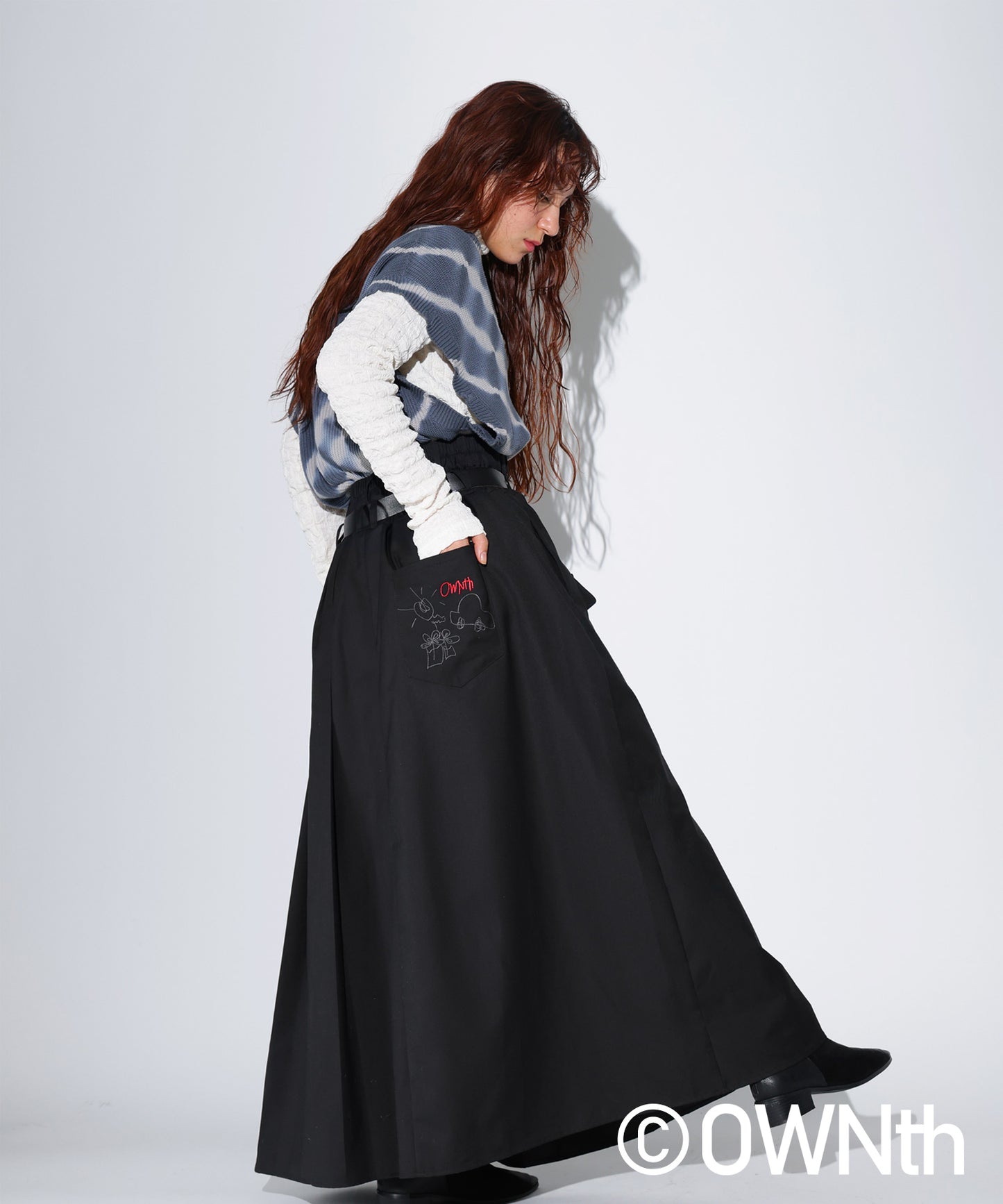 Back Embroidery Asymmetry Pleated Skirt Ladies