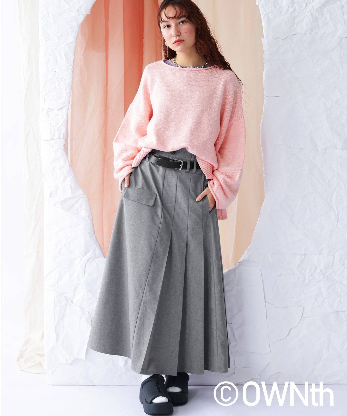 Back Embroidery Asymmetry Pleated Skirt Ladies