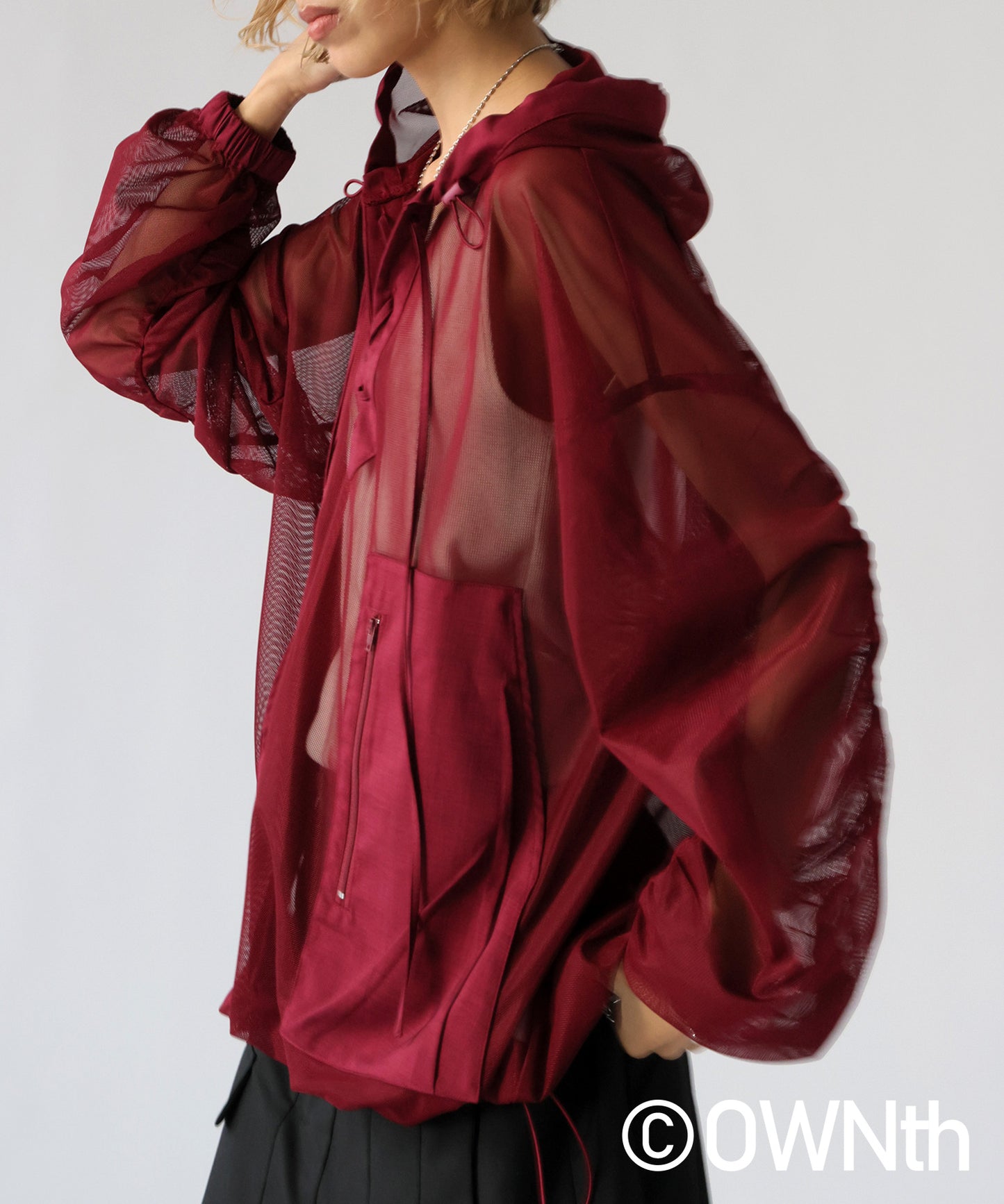 Gathered Sleeve Mesh Pullover Ladies