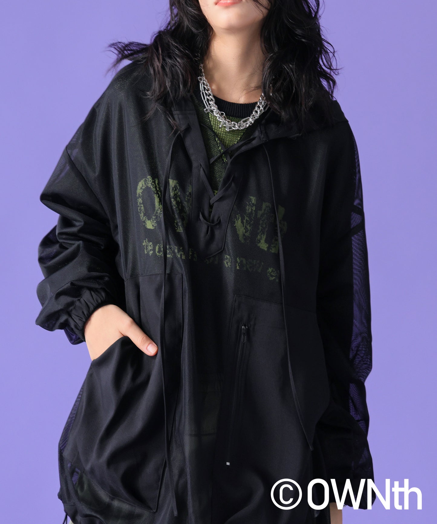 Gathered Sleeve Mesh Pullover Ladies