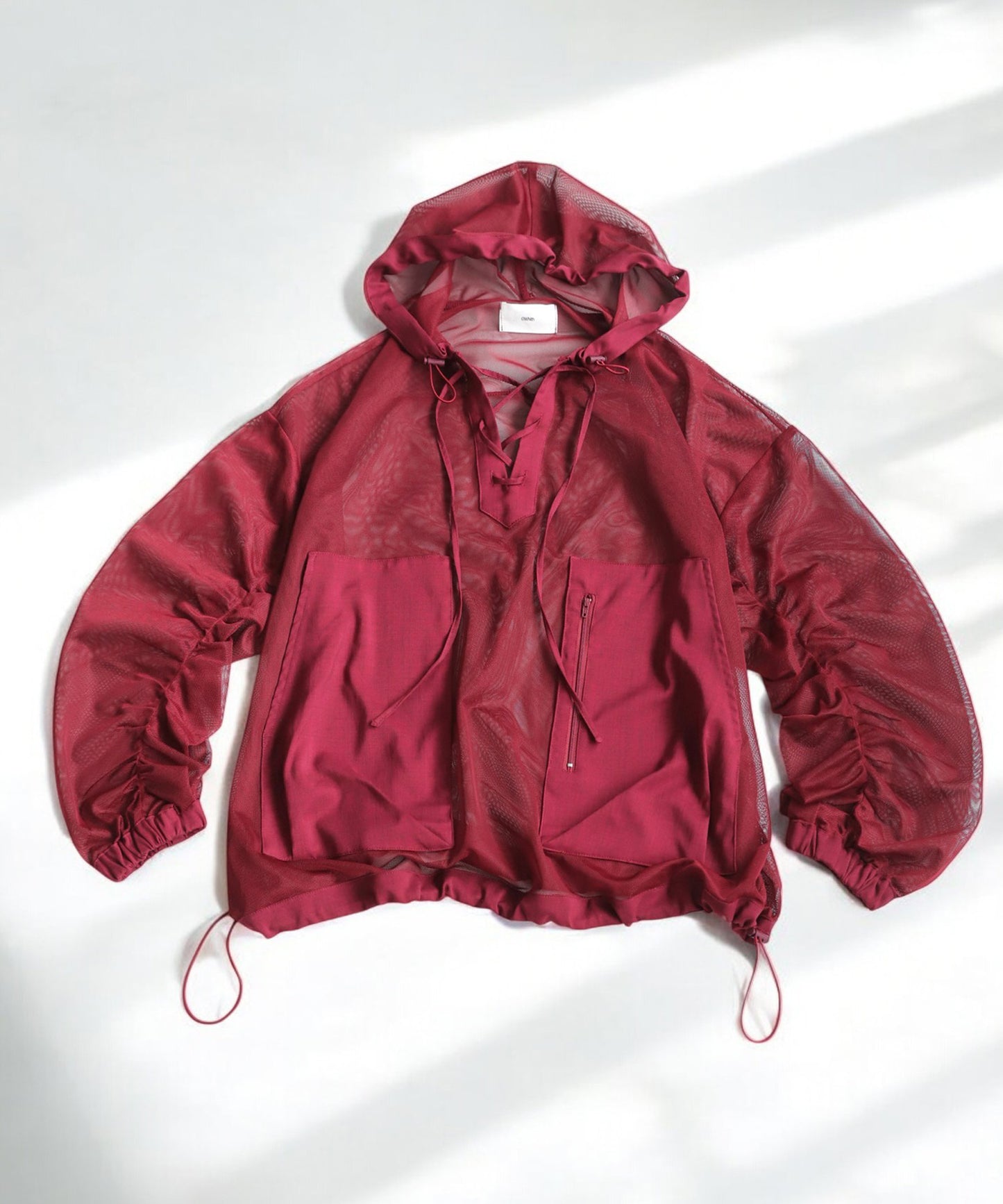 Gathered Sleeve Mesh Pullover Ladies